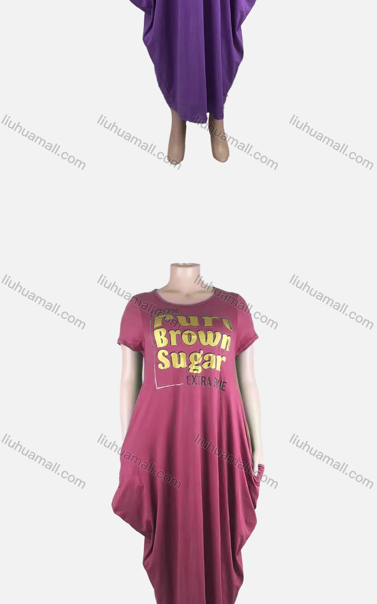 Wholesale Women's African Plus Size Crew Neck Letter Short Sleeve Patch Pocket Loose Fit Dress 8813# - Liuhuamall