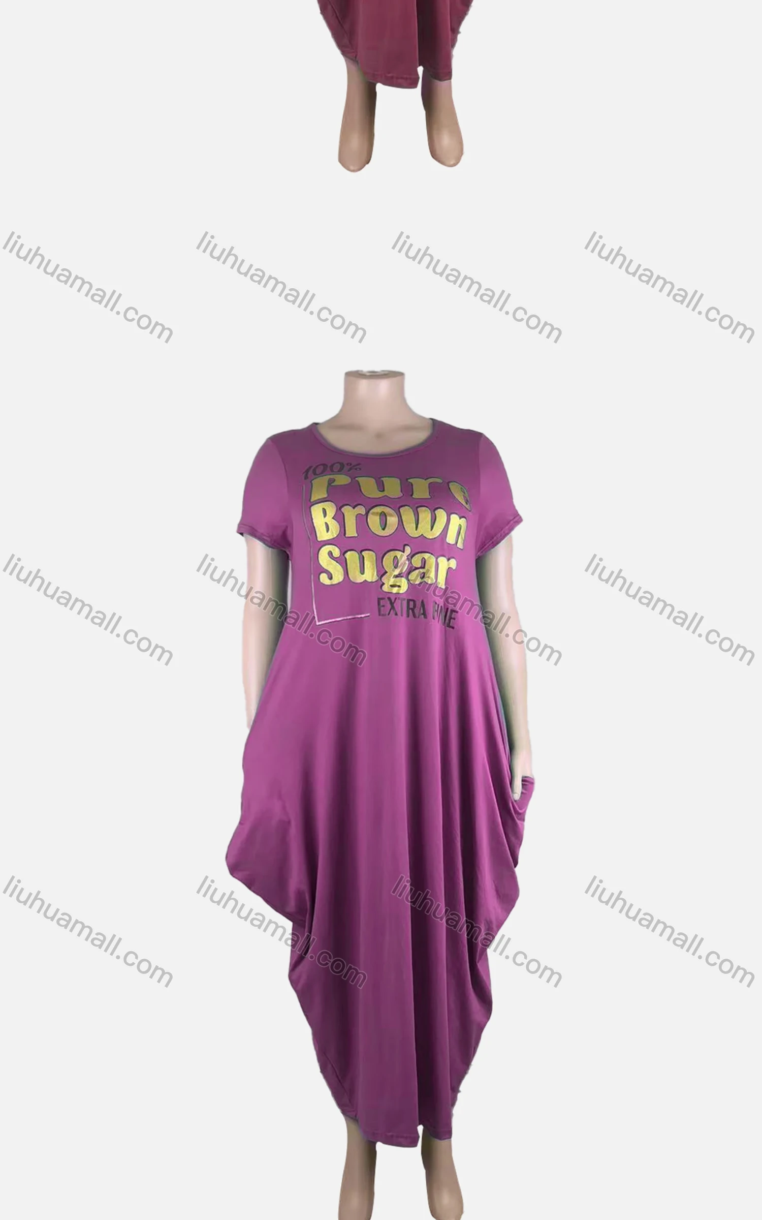 Wholesale Women's African Plus Size Crew Neck Letter Short Sleeve Patch Pocket Loose Fit Dress 8813# - Liuhuamall