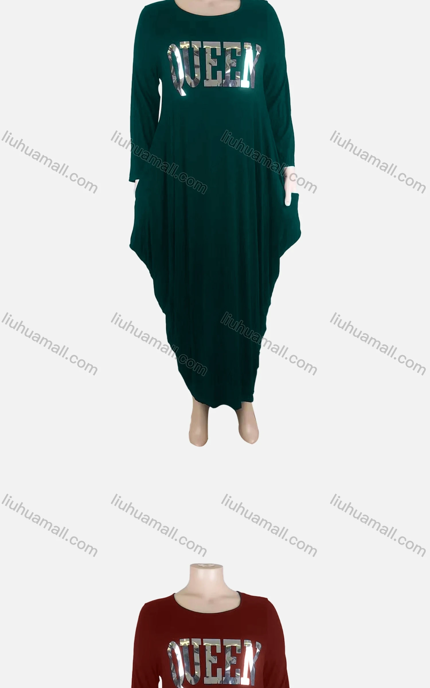 Wholesale Women's African Plus Size Crew Neck Long/Short Sleeve Pockets Loose Fit Dress 8812# - Liuhuamall