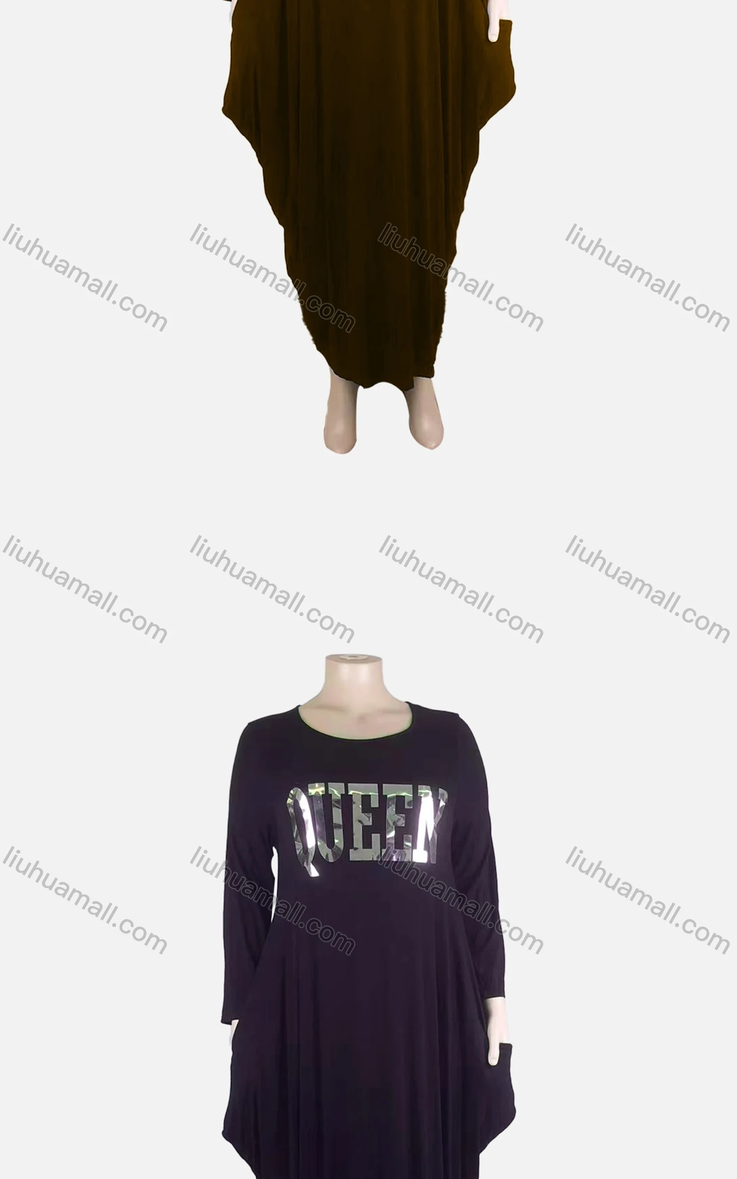 Wholesale Women's African Plus Size Crew Neck Long/Short Sleeve Pockets Loose Fit Dress 8812# - Liuhuamall