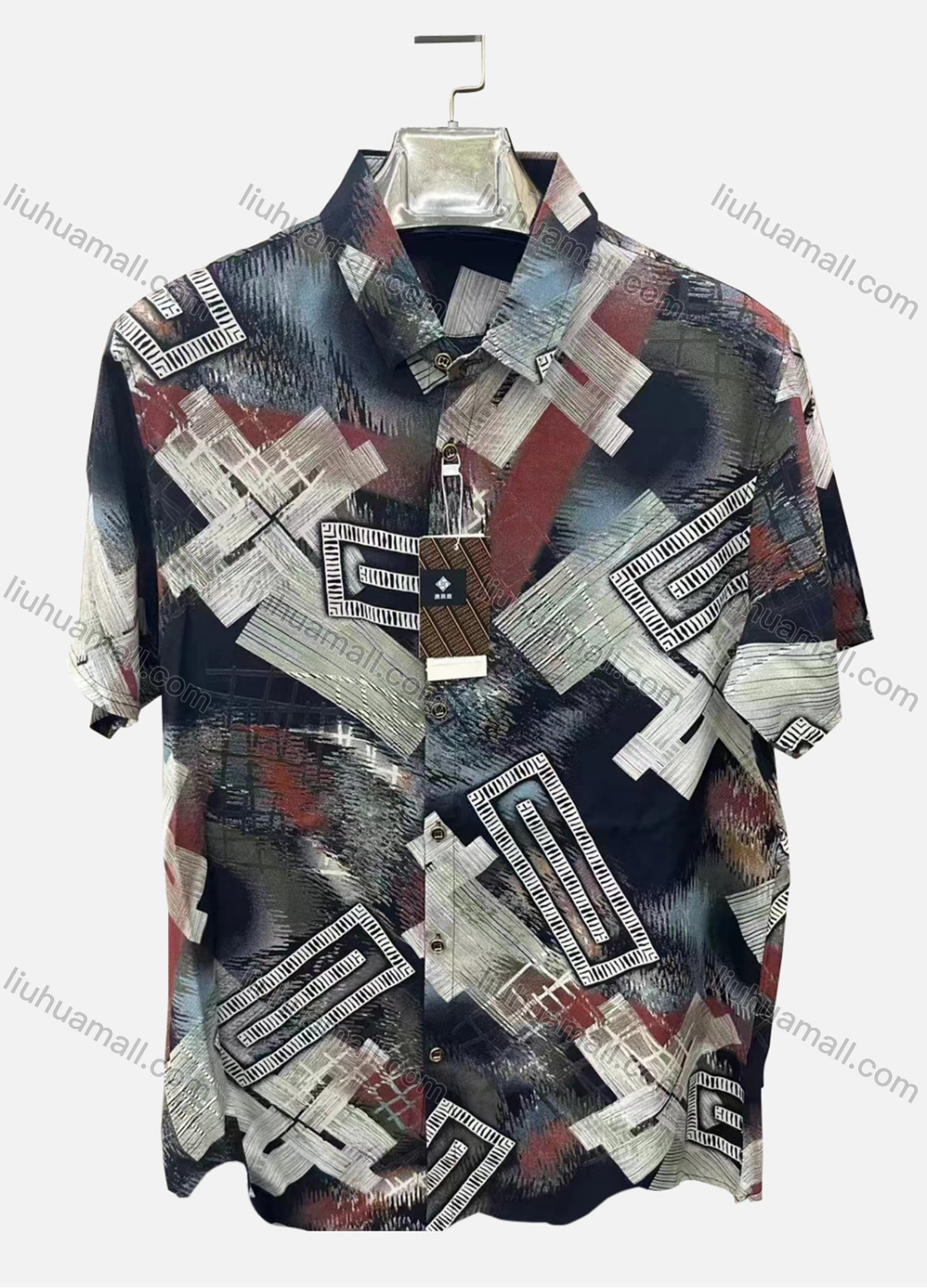 Wholesale Men's Casual Allover Print Collared Button Down Short Sleeve Shirt - Liuhuamall