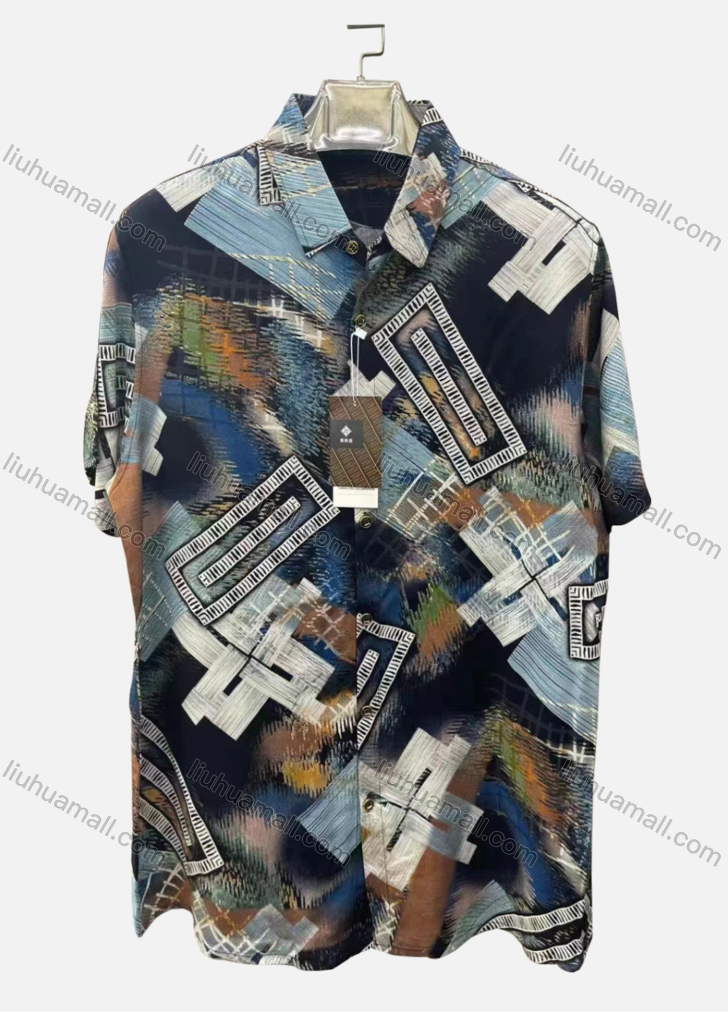 Wholesale Men's Casual Allover Print Collared Button Down Short Sleeve Shirt - Liuhuamall