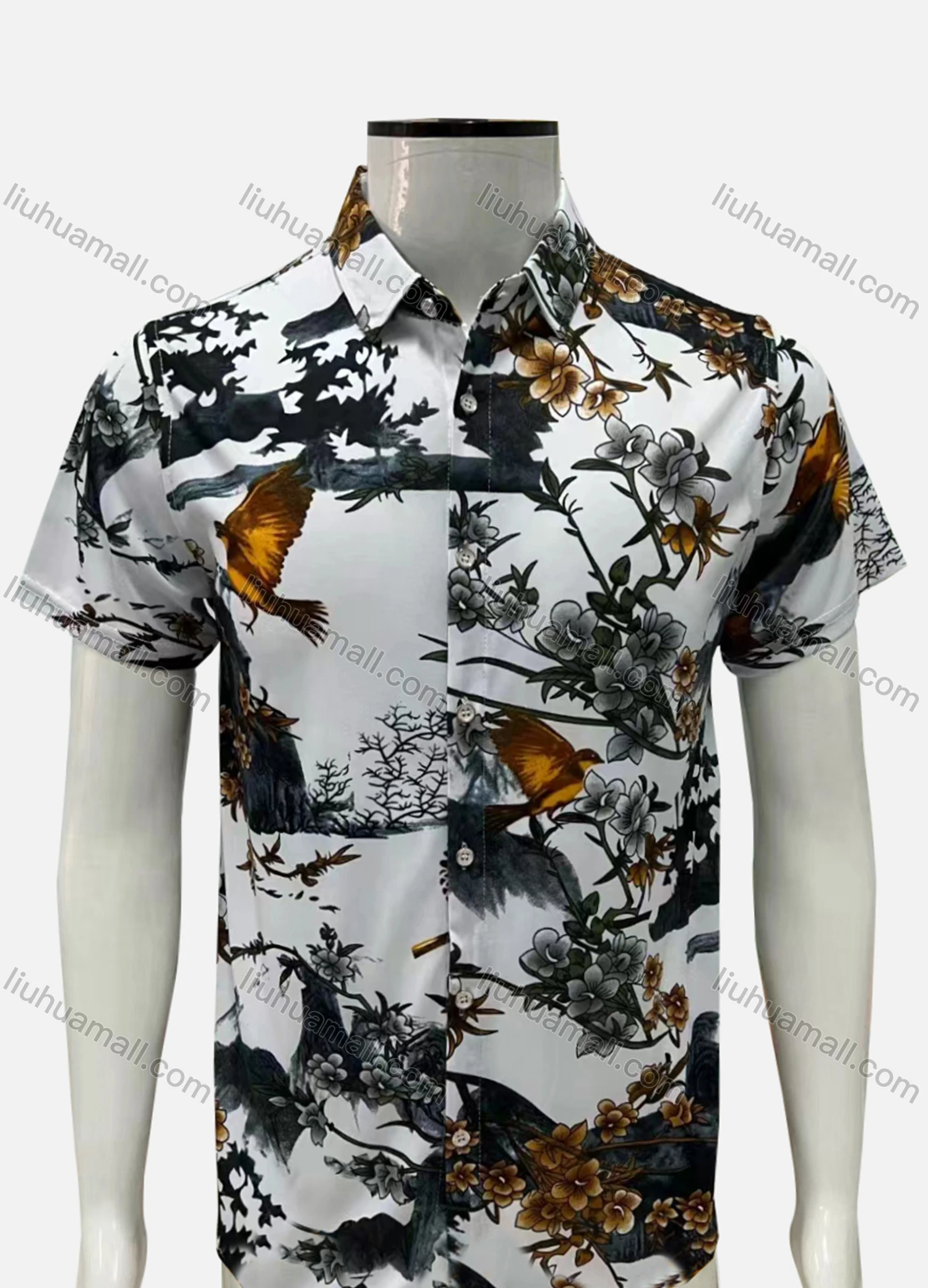Wholesale Men's Casual Allover Print Collared Button Down Short Sleeve Shirt - Liuhuamall