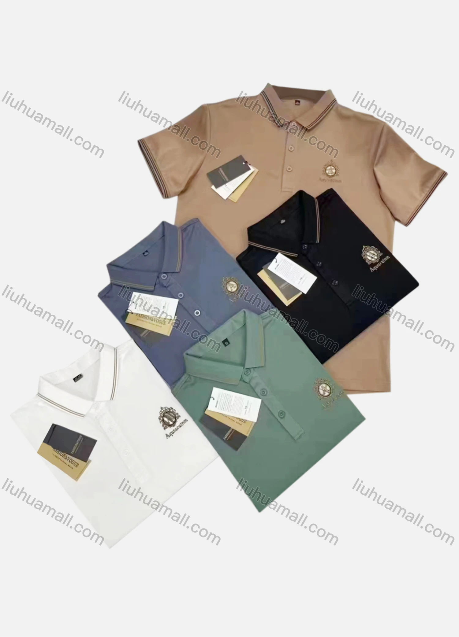 Wholesale Men's Casual Striped Trim Plain Label Print Short Sleeve Polo Shirt - Liuhuamall