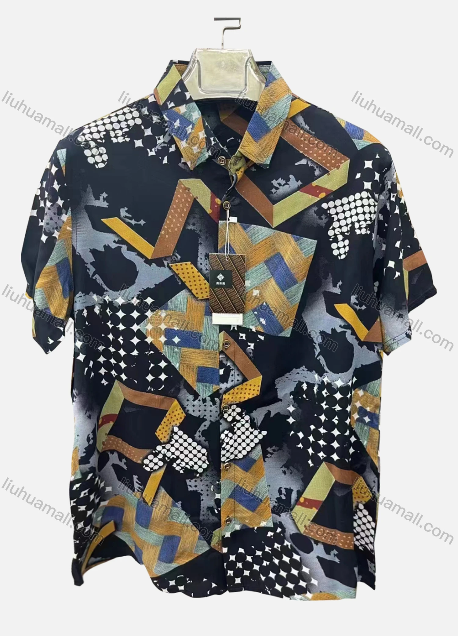 Wholesale Men's Casual Button Down Allover Print Collared Short Sleeve Shirt - Liuhuamall
