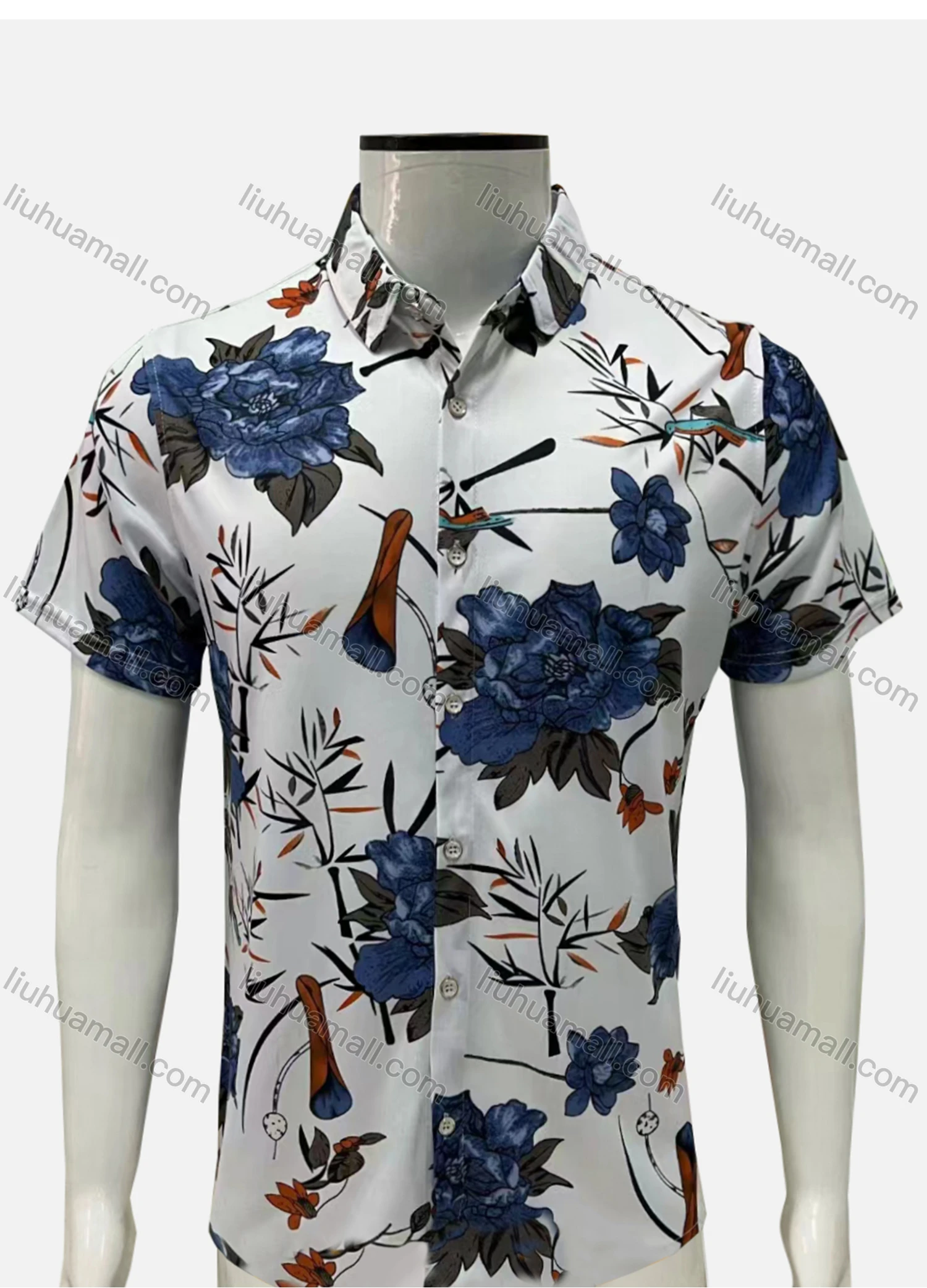 Wholesale Men's Casual Allover Floral Print Button Down Collared Short Sleeve Shirt - Liuhuamall