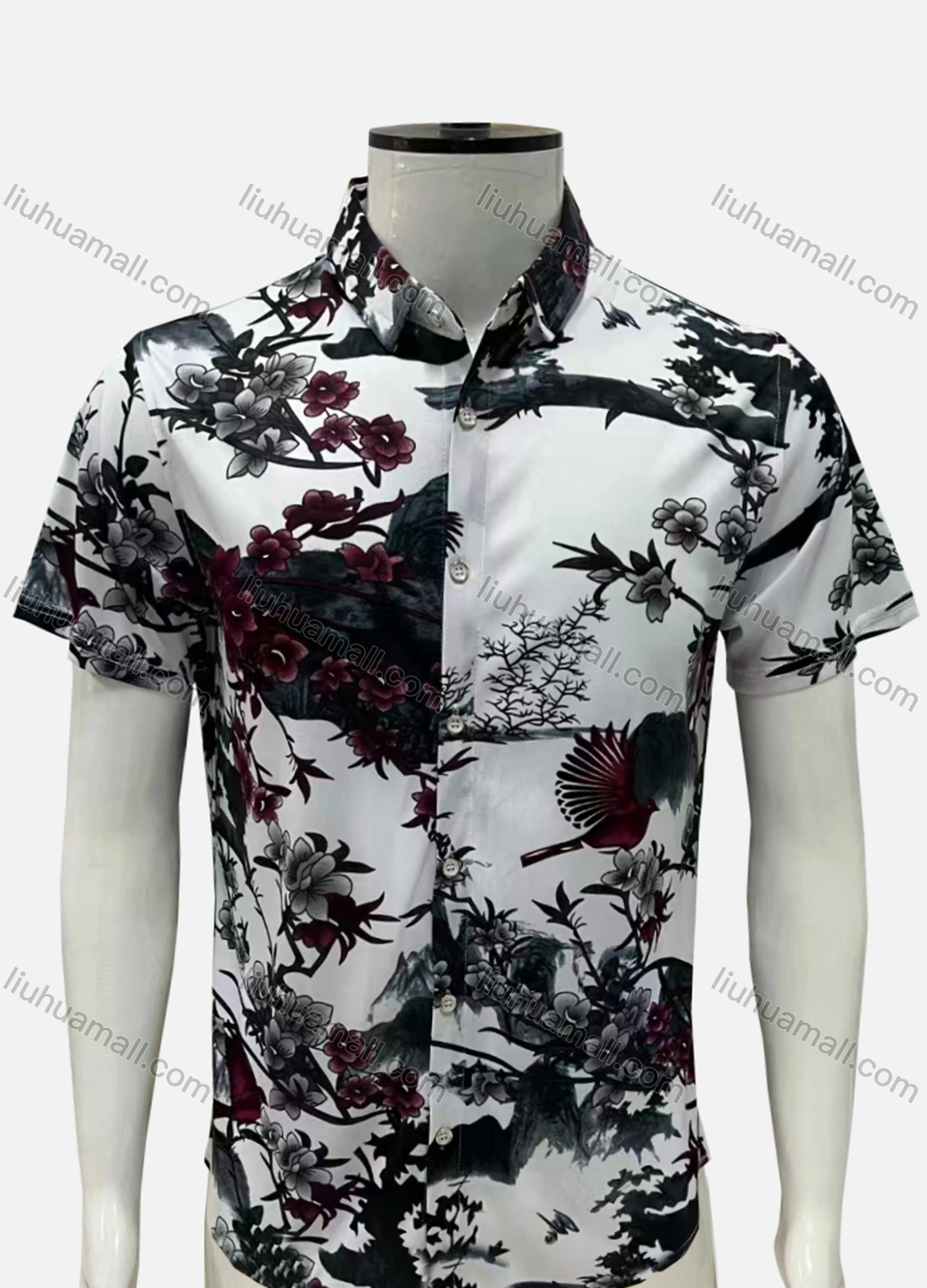 Wholesale Men's Casual Allover Wash Painting Print Button Down Collared Short Sleeve Shirt - Liuhuamall