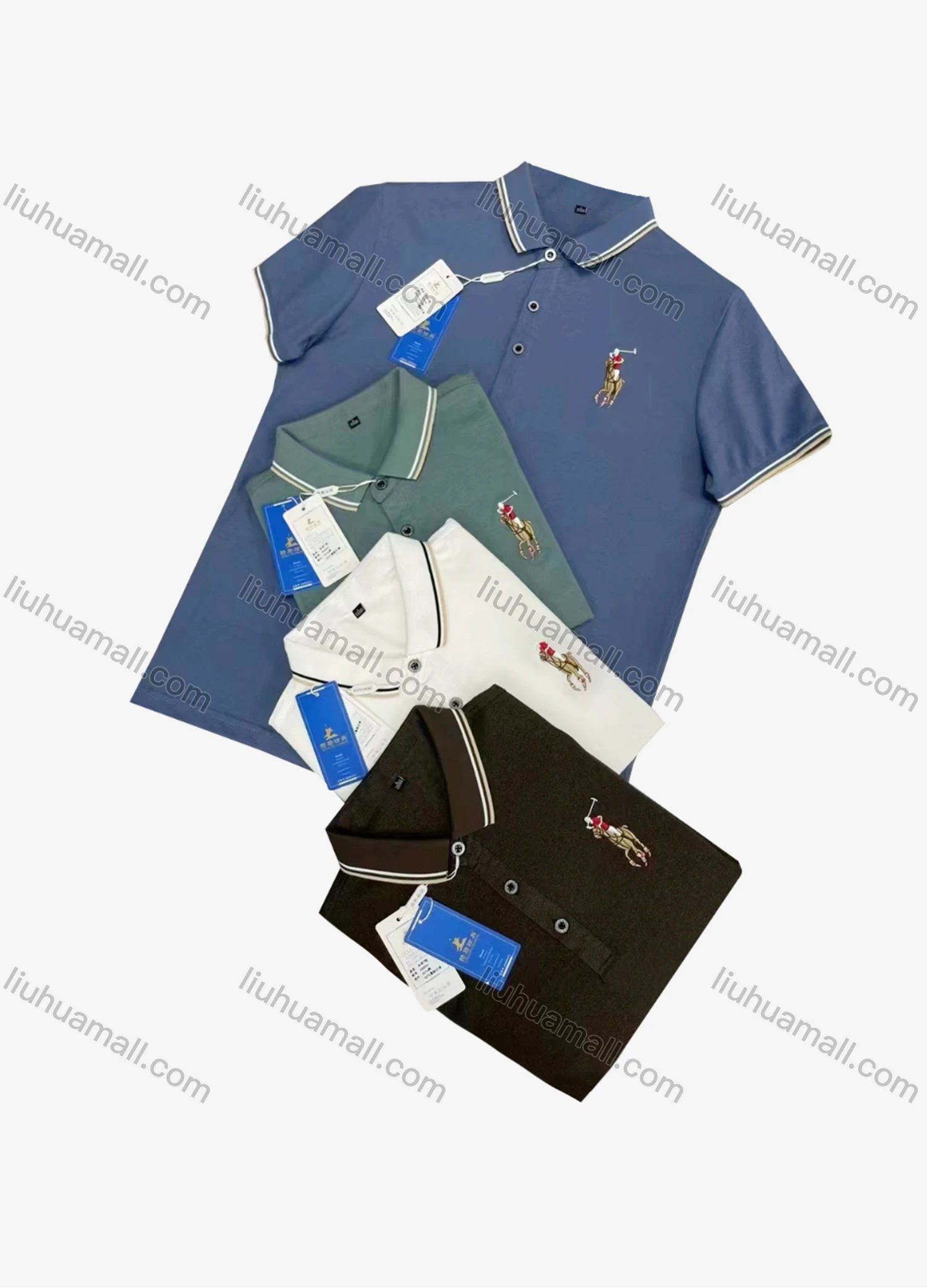 Wholesale Men's Casual Striped Trim Plain Label Print Short Sleeve Polo Shirt A6804# - Liuhuamall