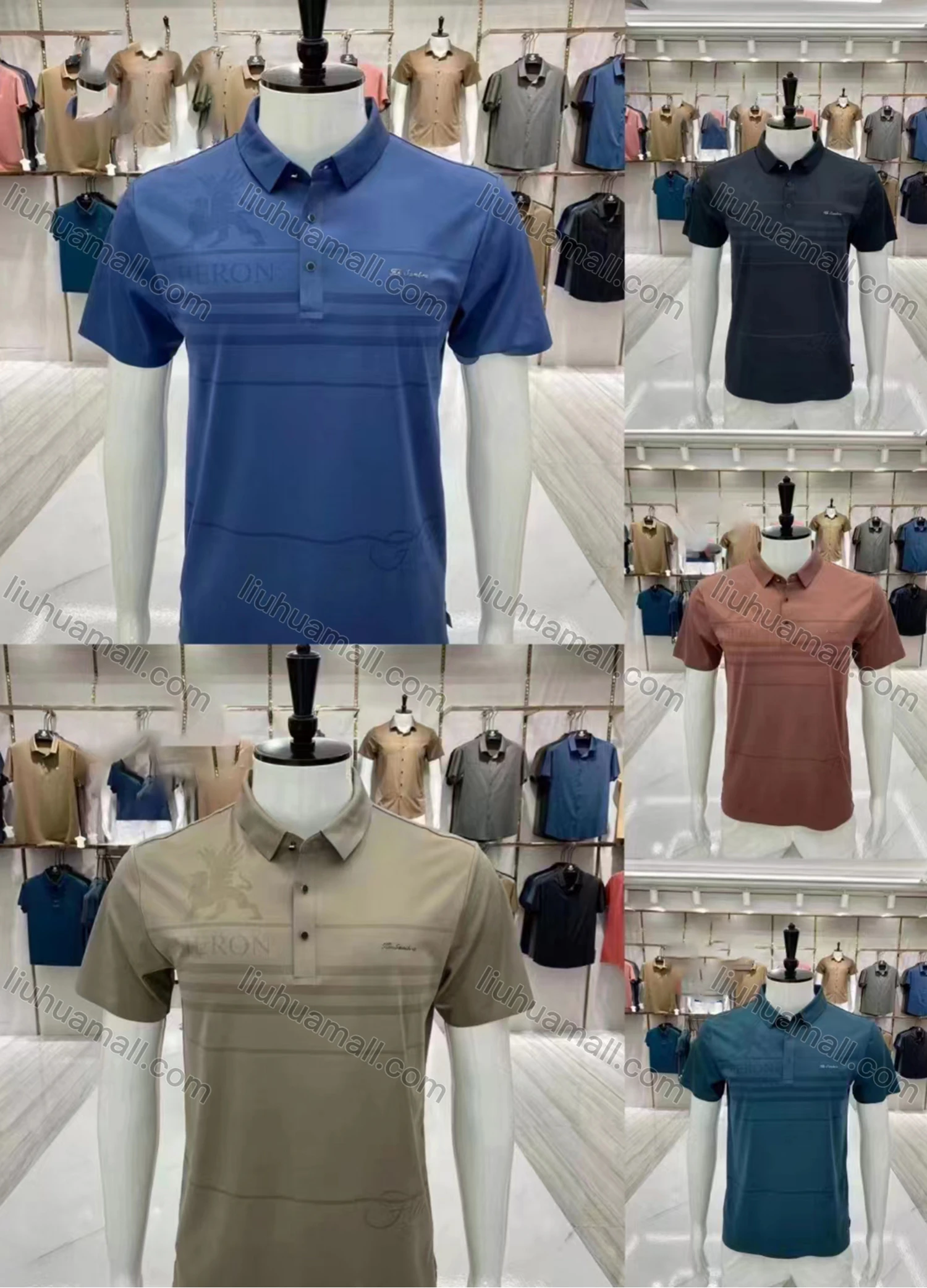 Wholesale Men's Casual Striped Letter Print Short Sleeve Polo Shirt - Liuhuamall