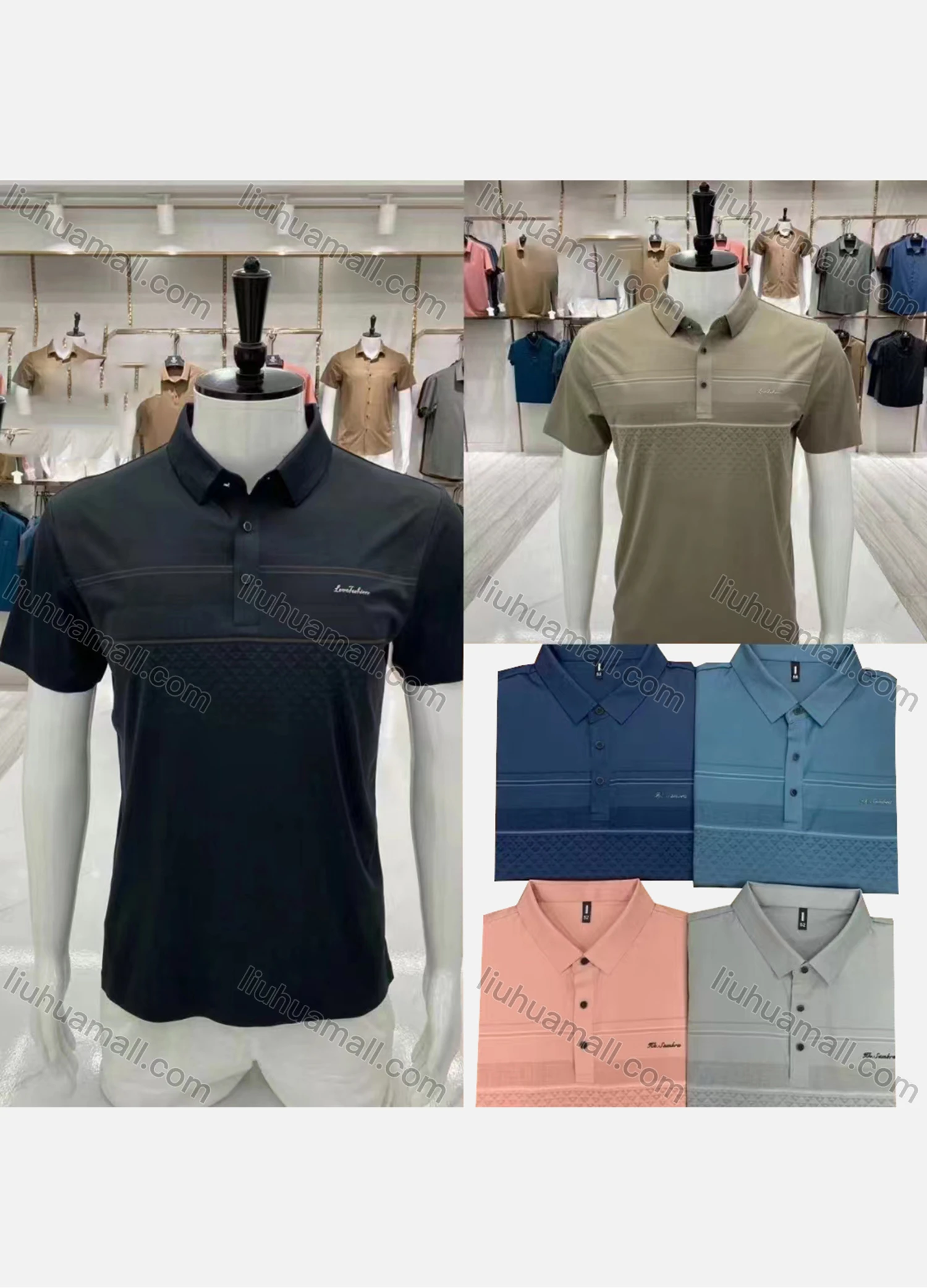 Wholesale Men's Casual Striped Print Collared Short Sleeve Polo Shirt - Liuhuamall
