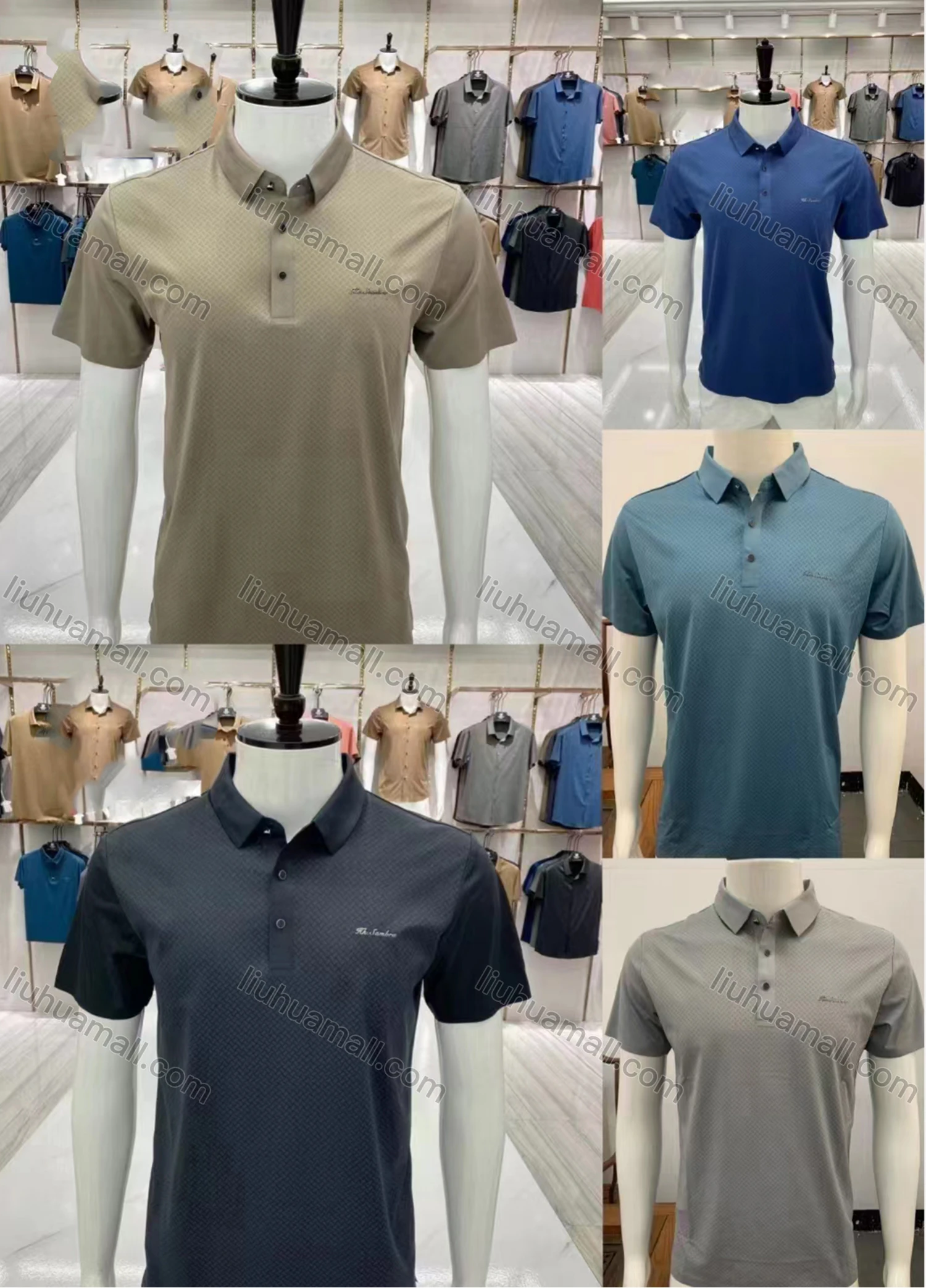 Wholesale Men's Casual Plain Collared Short Sleeve Polo Shirt - Liuhuamall