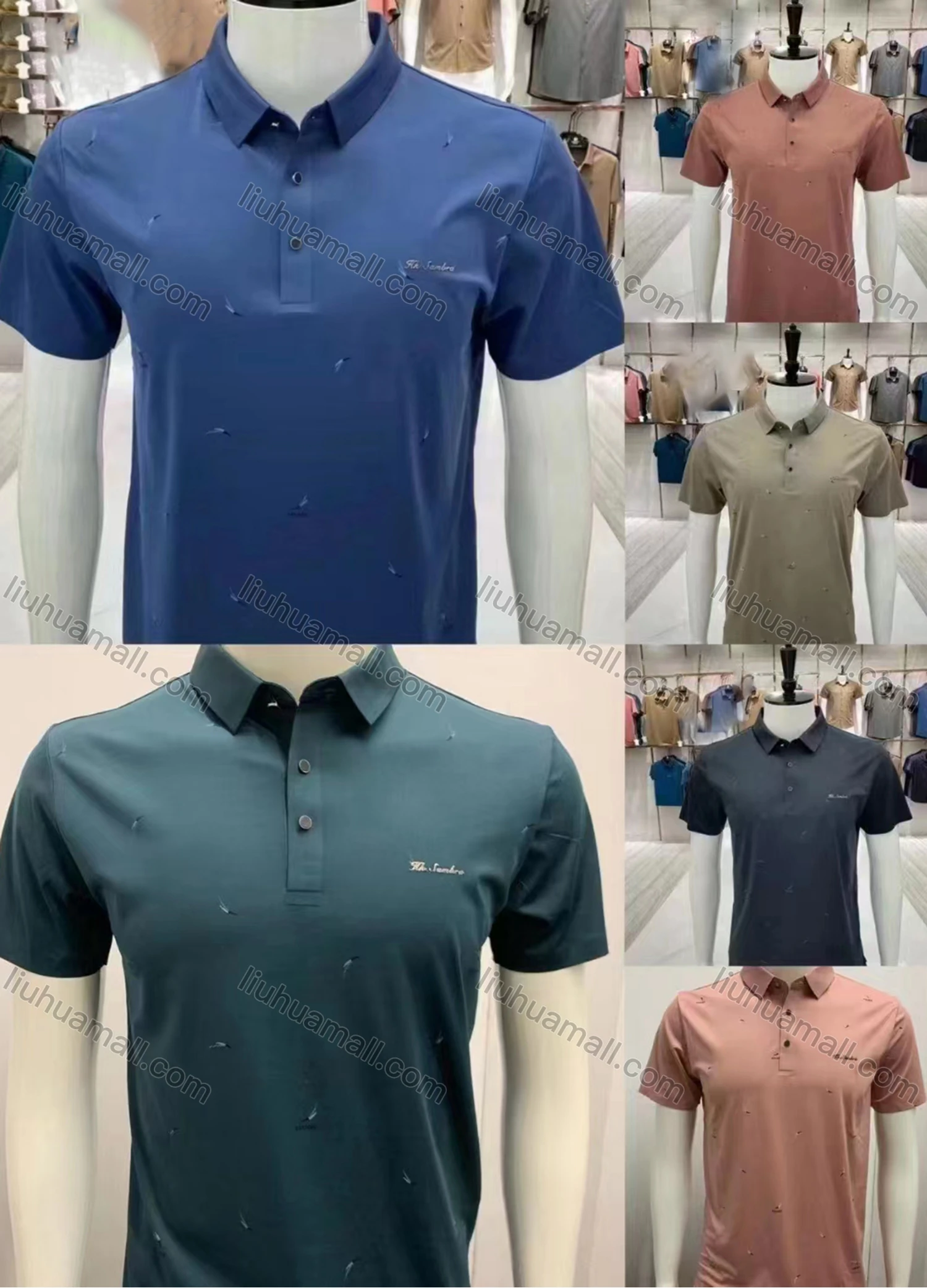 Wholesale Men's Casual Plain Collared Short Sleeve Polo Shirt - Liuhuamall
