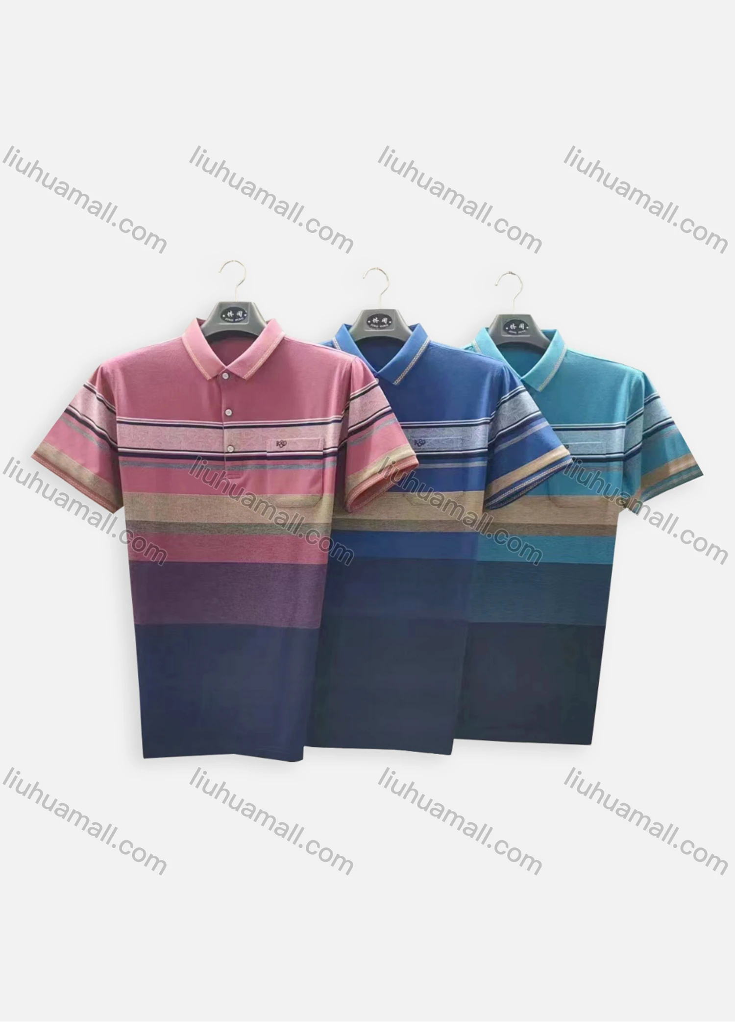 Wholesale Men's Casual Striped Collared Colorblock Patch Pocket Short Sleeve Polo Shirt A88# - Liuhuamall