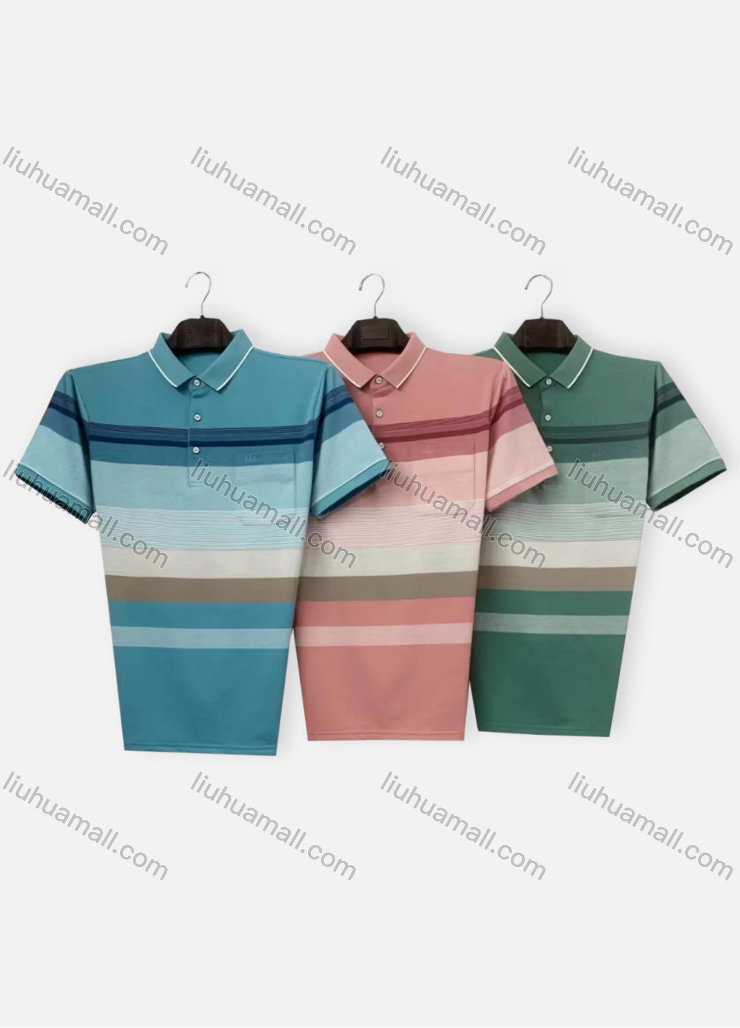 Wholesale Men's Casual Striped Colorblock Patch Pocket Short Sleeve Polo Shirt H102# - Liuhuamall