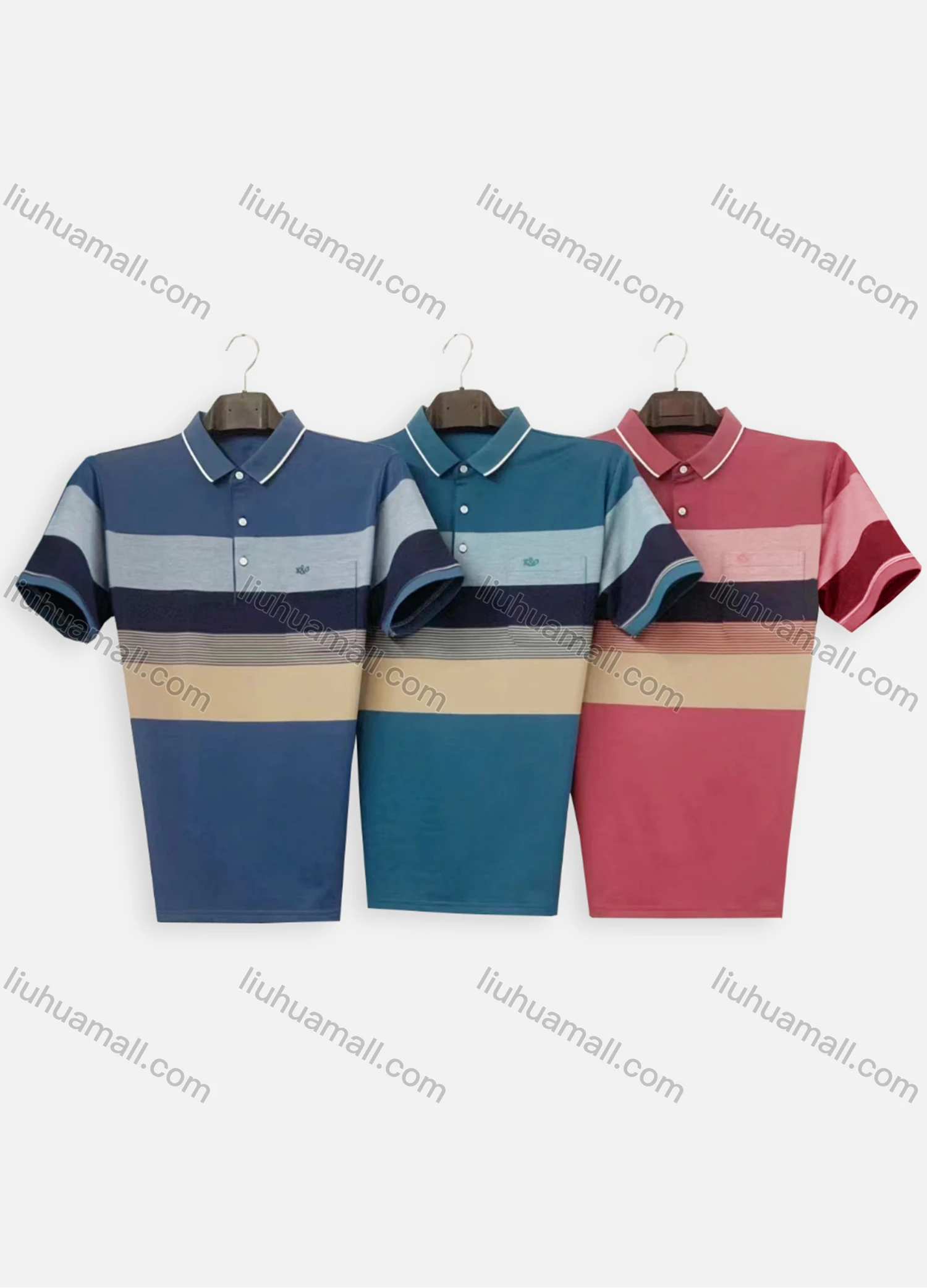 Wholesale Men's Casual Striped Colorblock Short Sleeve Patch Pocket Polo Shirt H108# - Liuhuamall