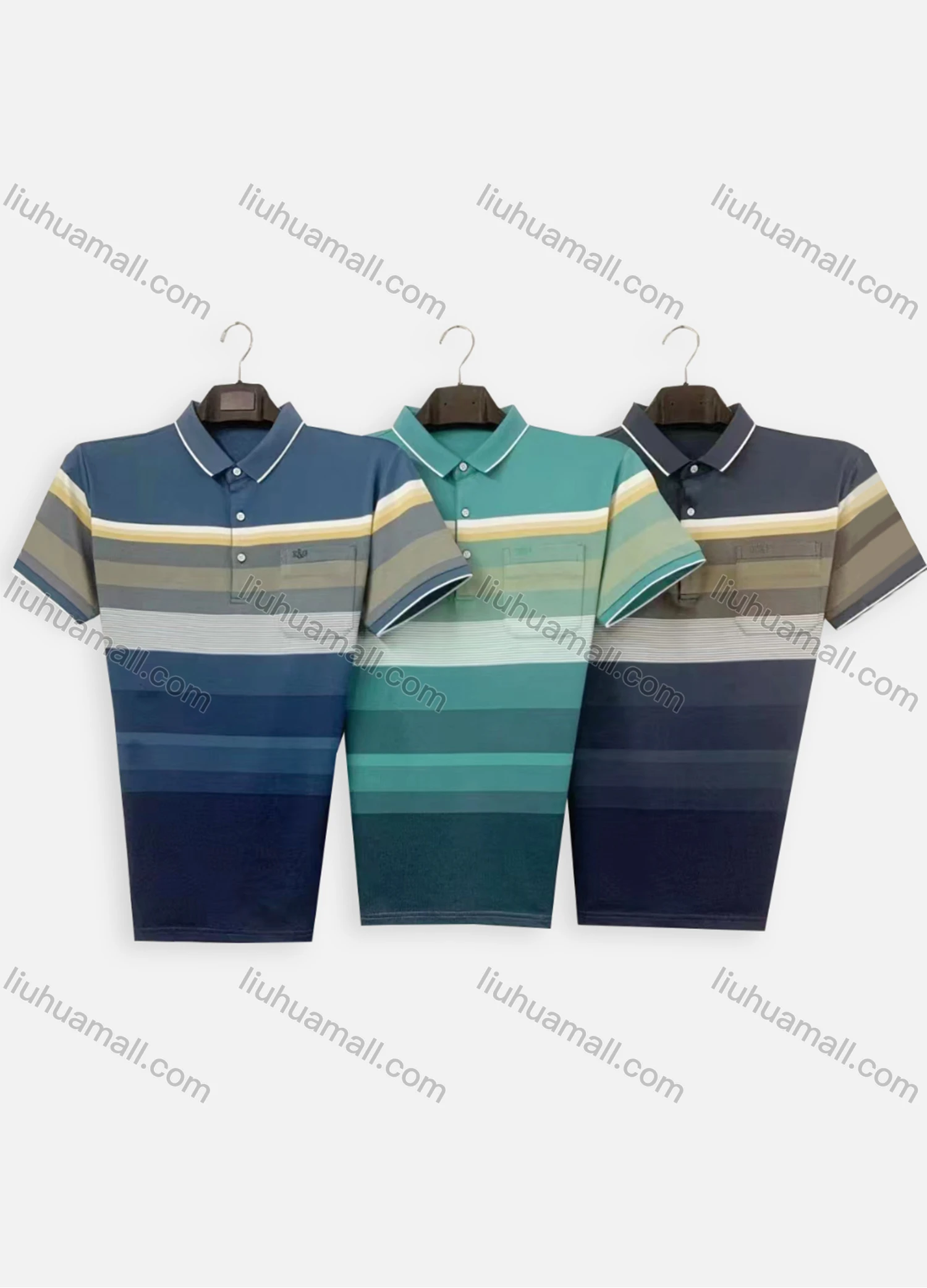 Wholesale Men's Casual Striped Colorblock Short Sleeve Patch Pocket Polo Shirt H109# - Liuhuamall