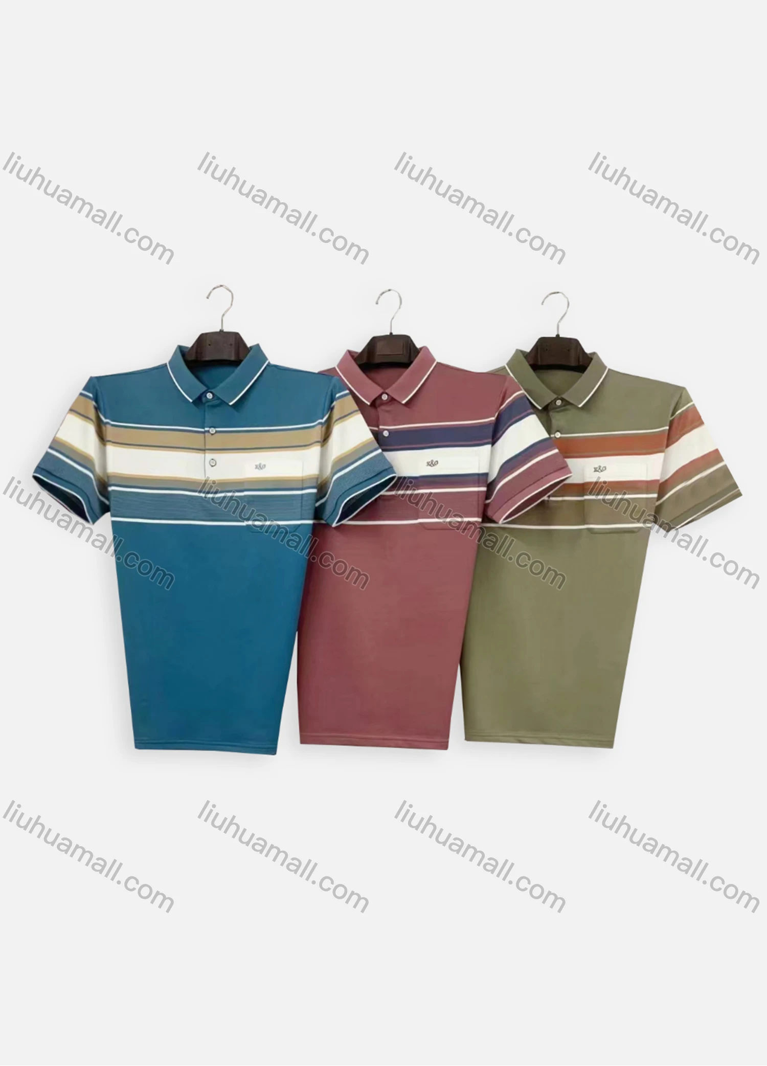 Wholesale Men's Casual Striped Colorblock Short Sleeve Patch Pocket Polo Shirt H110# - Liuhuamall