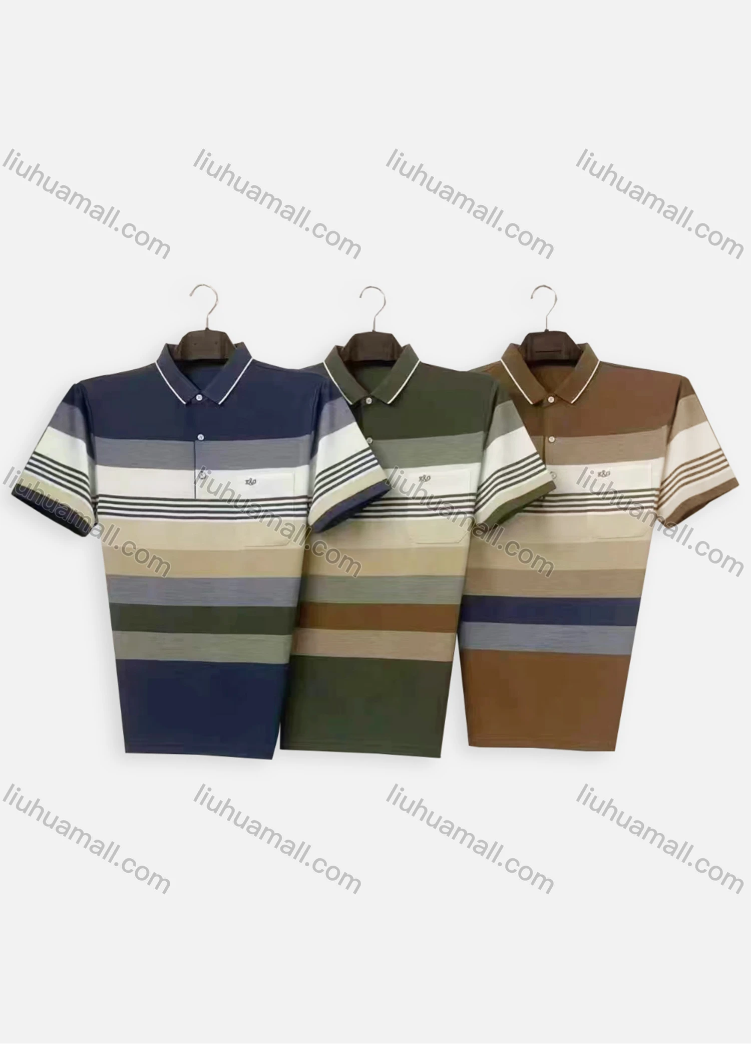 Wholesale Men's Casual Striped Colorblock Short Sleeve Patch Pocket Polo Shirt H1886# - Liuhuamall