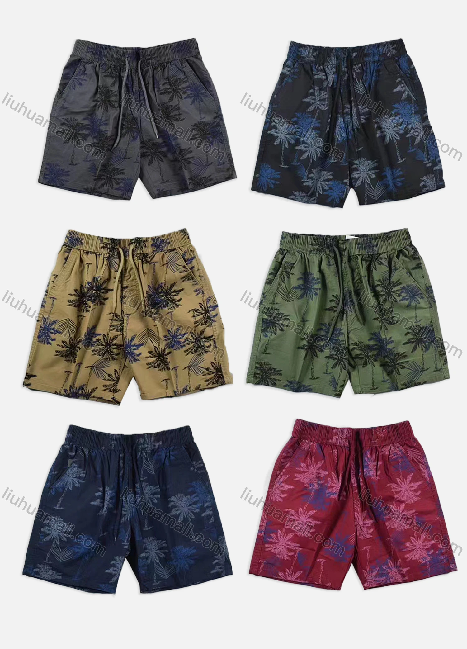 Wholesale Men's Casual Washed Allover Print Drawstring Side Pockets Shorts 20265# - Liuhuamall