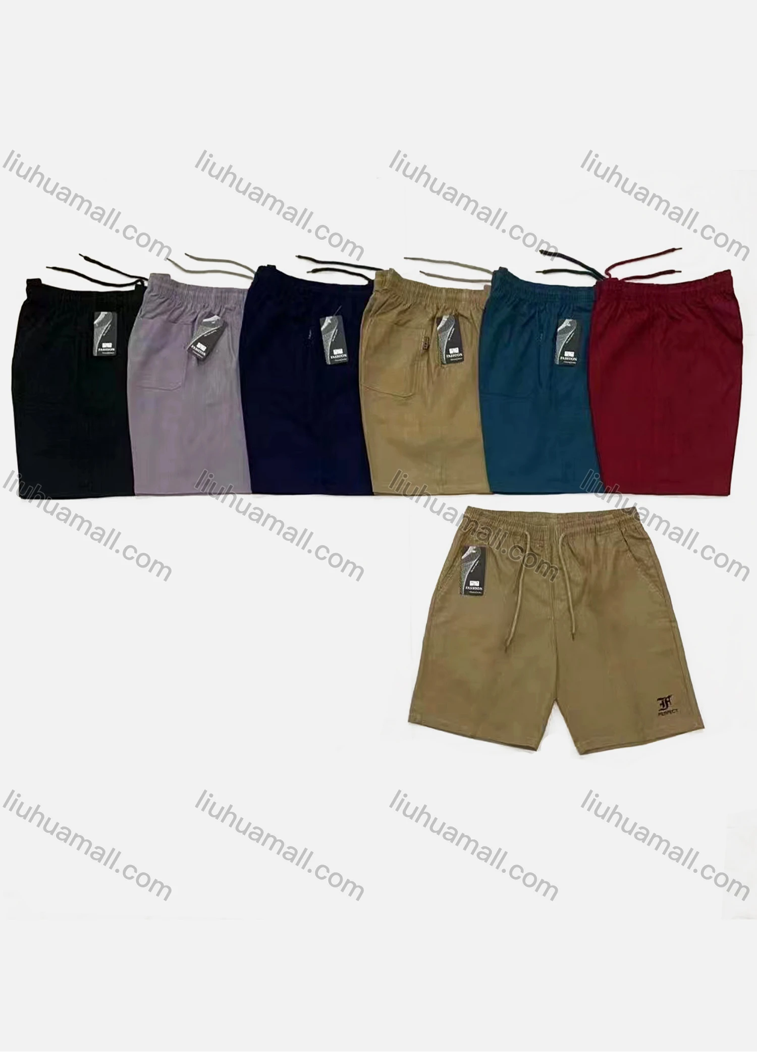 Wholesale Men's Casual Washed Plain Drawstring Multiple Pockets Shorts 8577# - Liuhuamall