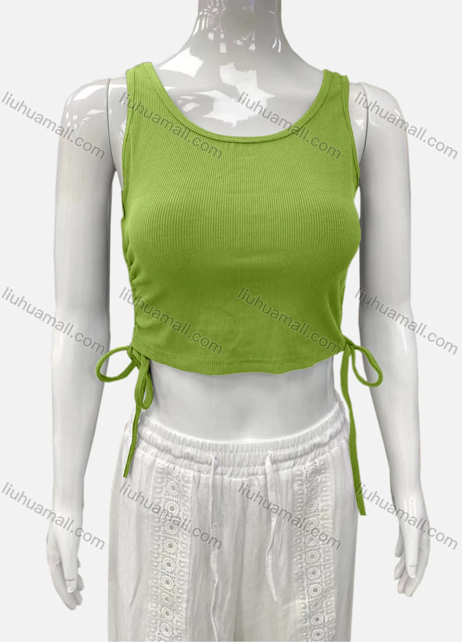 Wholesale Women's Casual Scoop Neck Drawstring Side Plain Tank Top - Liuhuamall