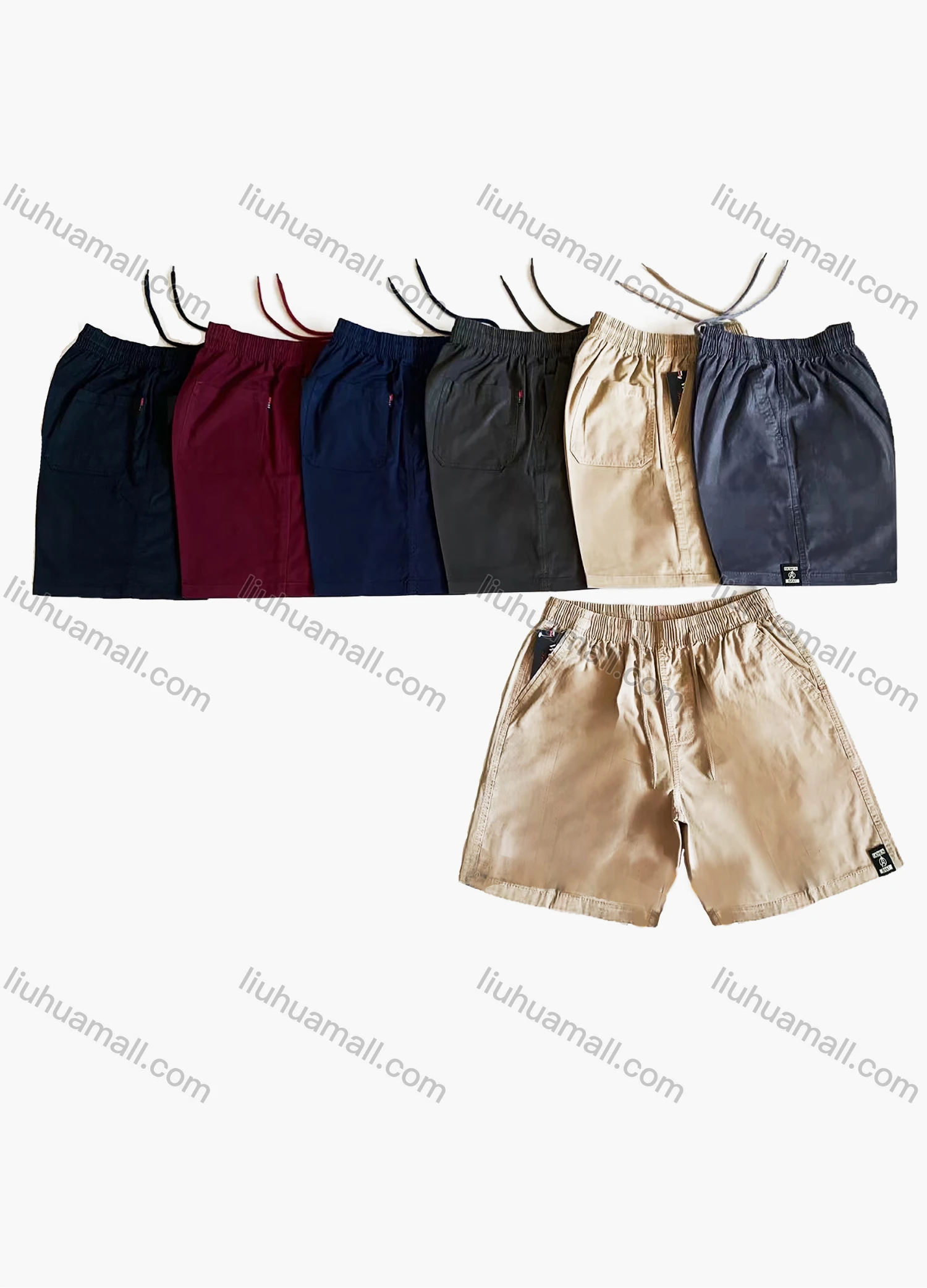 Wholesale Men's Casual Plain Drawstring Washed Multiple Pockets Shorts 9955# - Liuhuamall