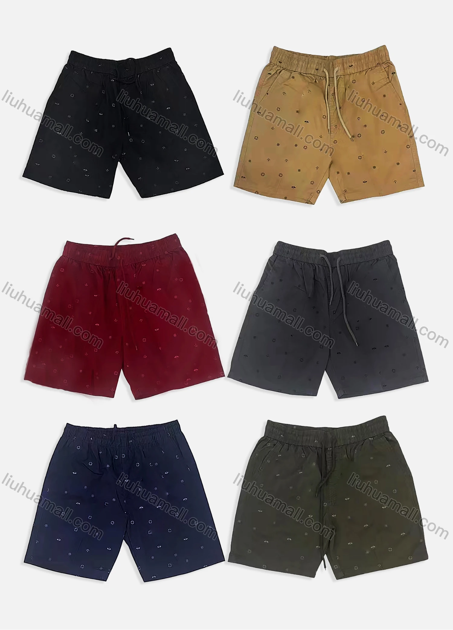 Wholesale Men's Casual Washed Allover Print Drawstring Side Pockets Shorts 17709# - Liuhuamall
