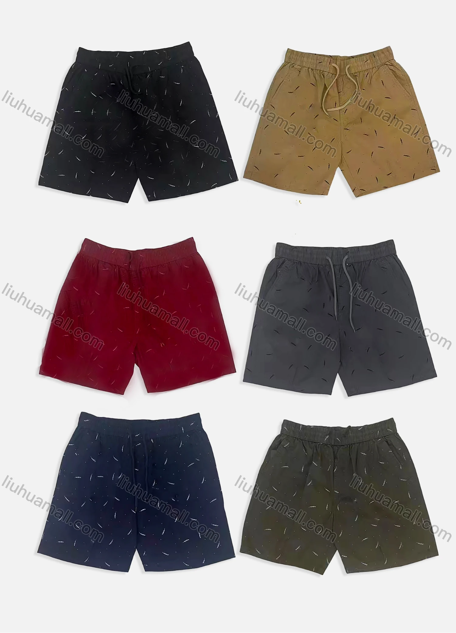 Wholesale Men's Casual Washed Allover Print Drawstring Side Pockets Shorts 20266# - Liuhuamall