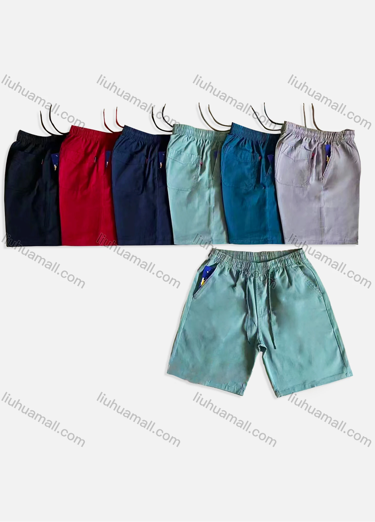 Wholesale Men's Casual Washed Plain Drawstring Multiple Pockets Shorts 68201# - Liuhuamall