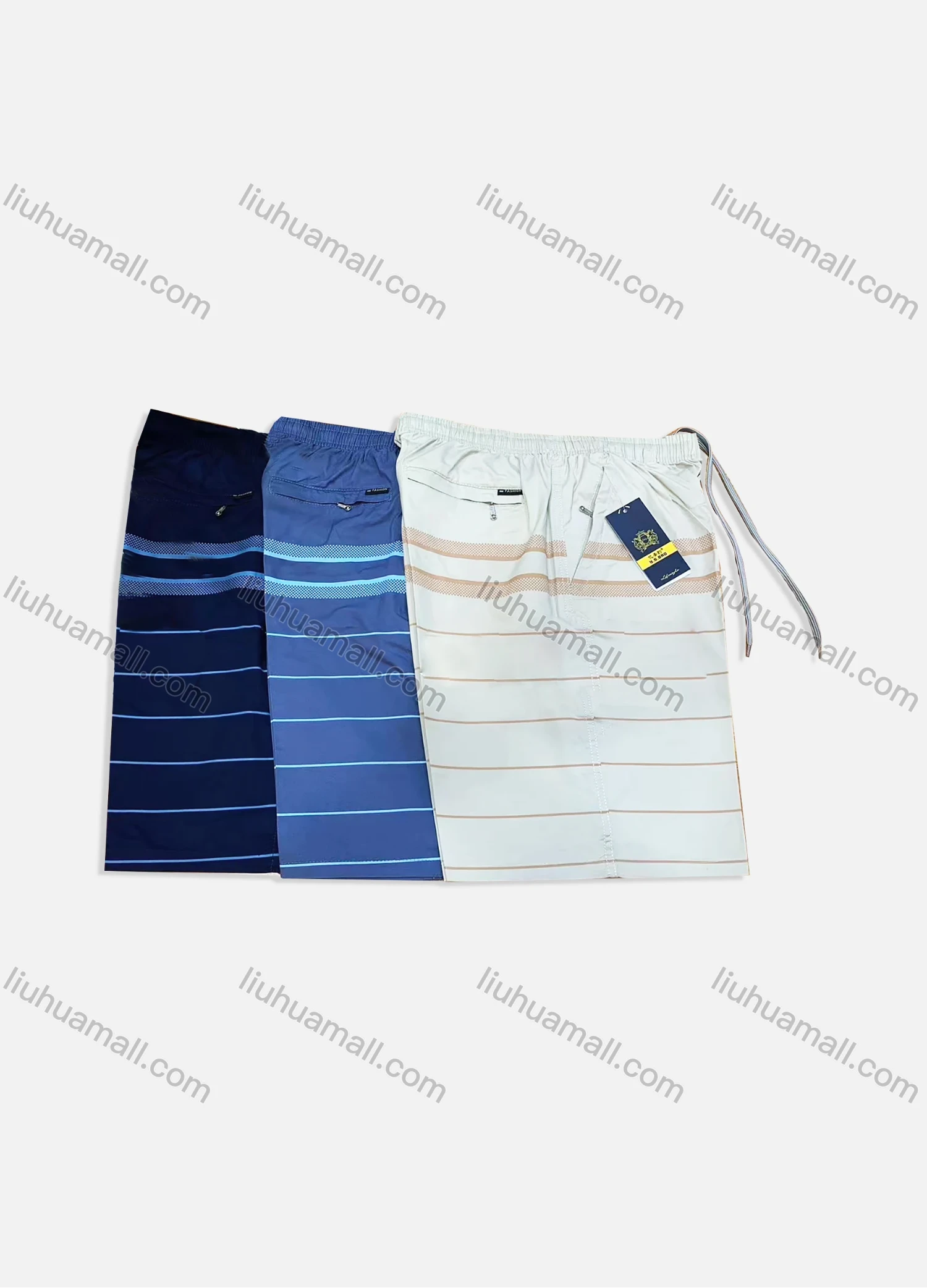 Wholesale Men's Vacation Striped Drawstring Zipper Pockets Beach Shorts 567# - Liuhuamall