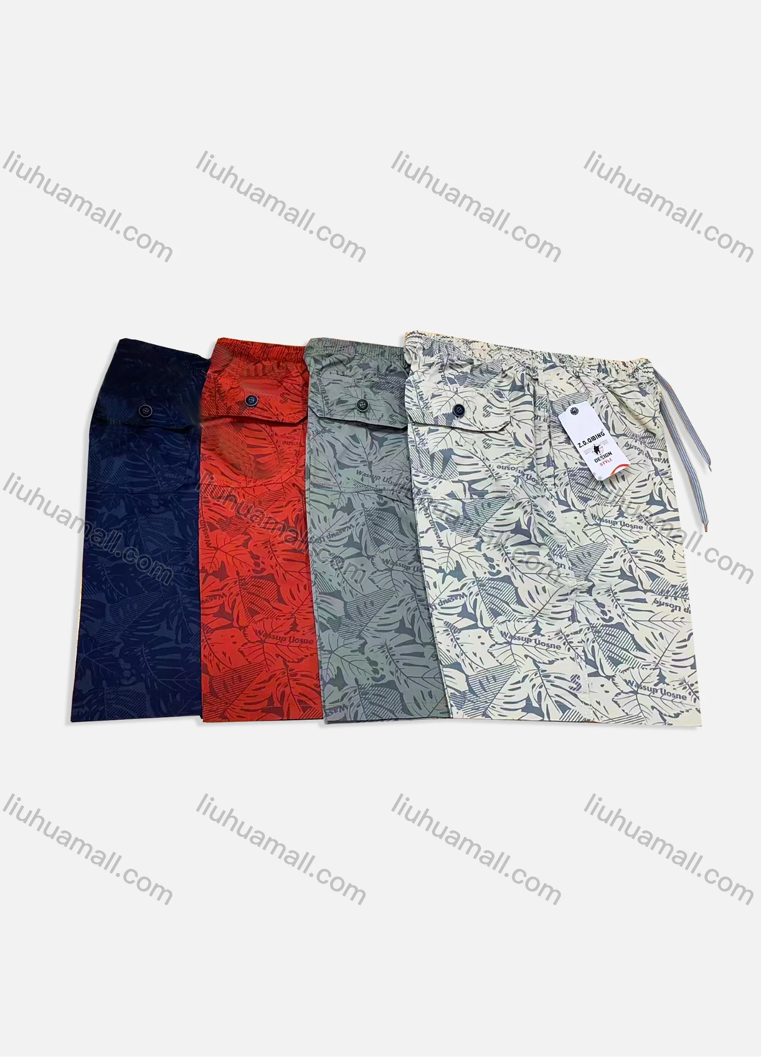 Wholesale Men's Vacation Tropical Print Drawstring Flap Pockets Beach Shorts 531# - Liuhuamall