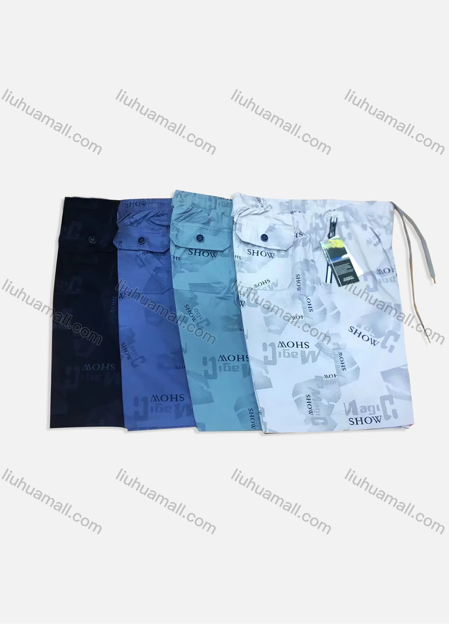 Wholesale Men's Allover Letter Print Drawstring Zipper Flap Pockets Casual Shorts 571# - Liuhuamall