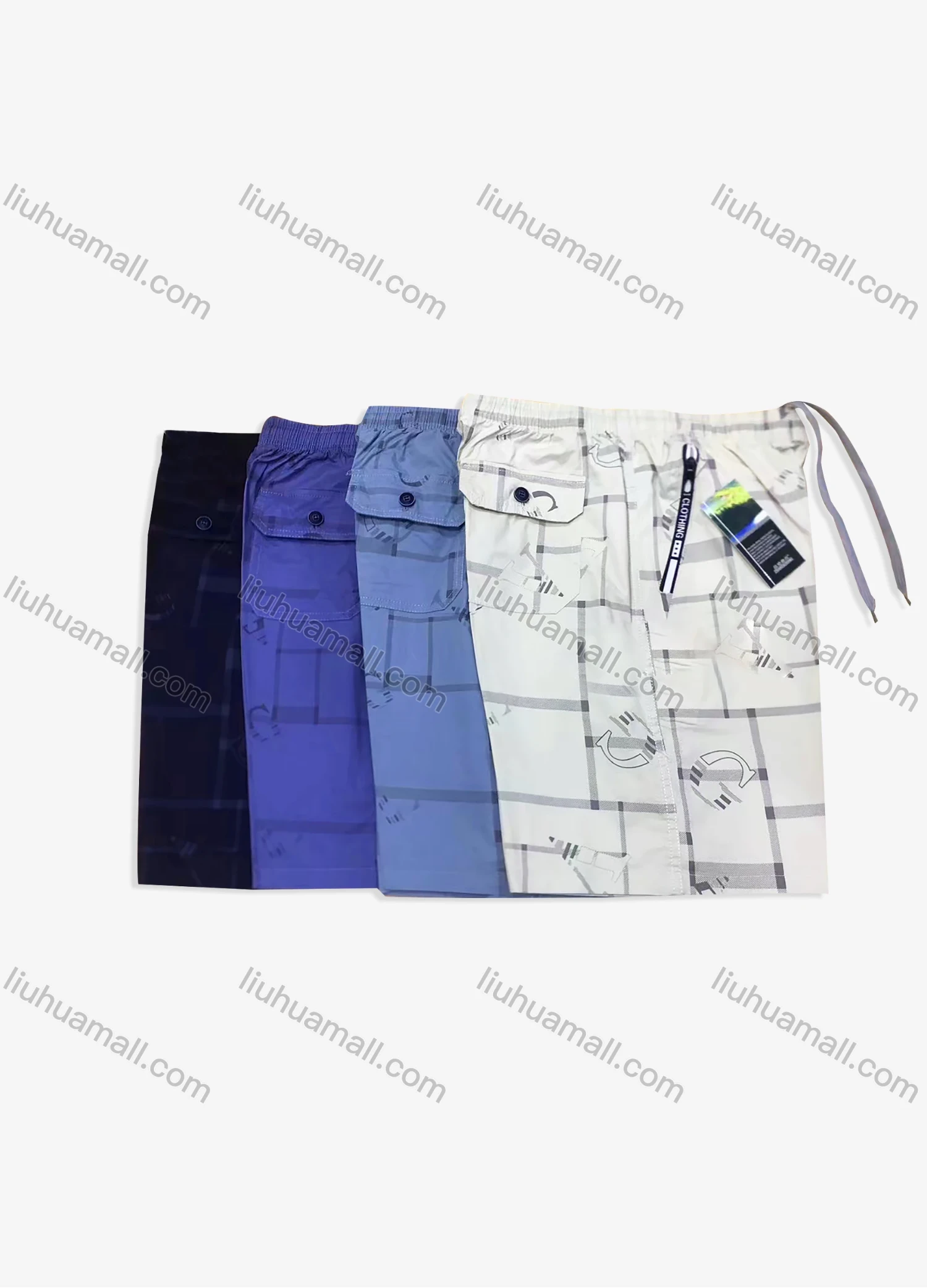 Wholesale Men's Striped Letter Drawstring Zipper Flap Pockets Casual Shorts 575# - Liuhuamall