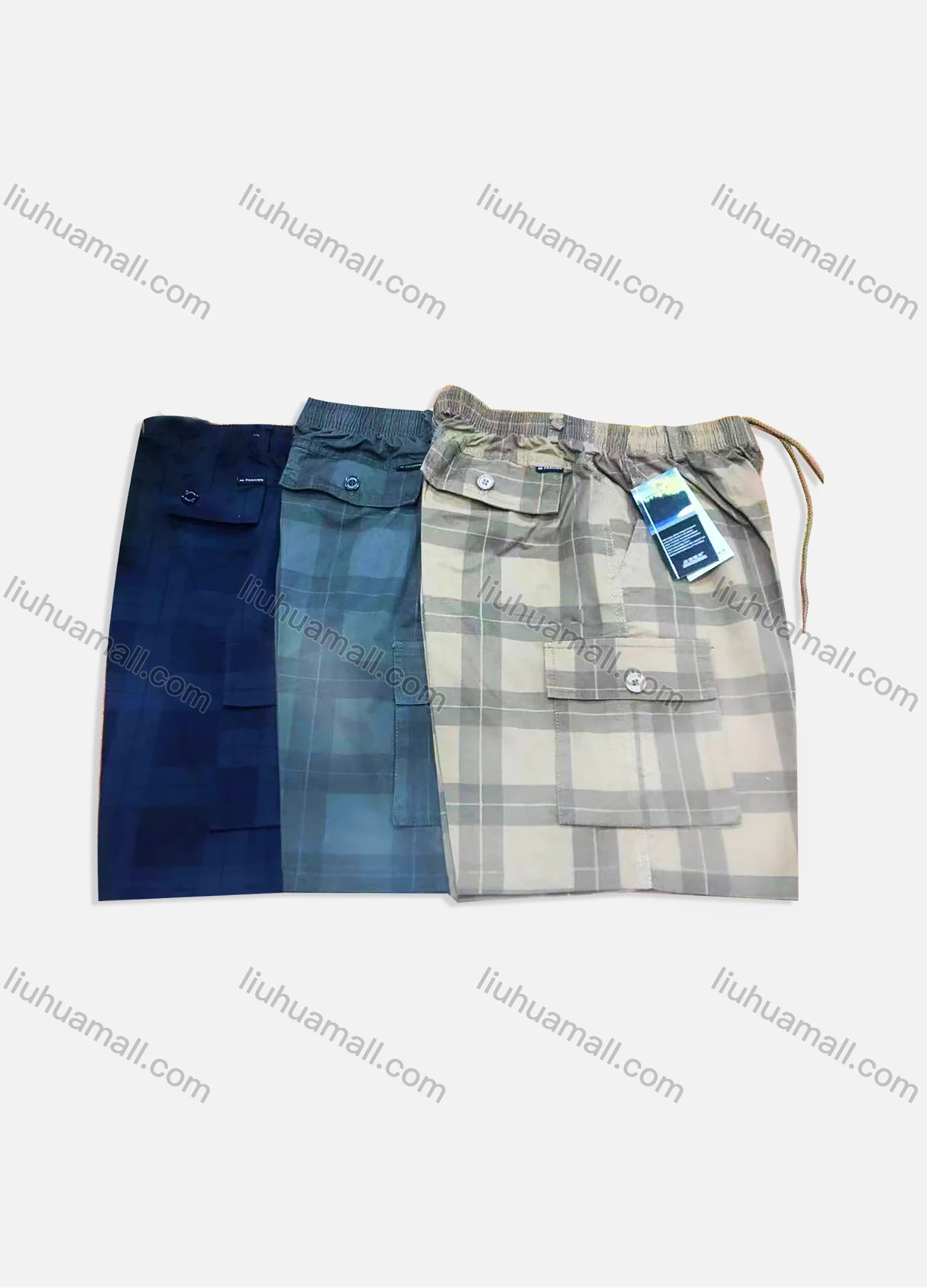 Wholesale Men's Plaid Drawstring Flap Pockets Casual Shorts 602# - Liuhuamall