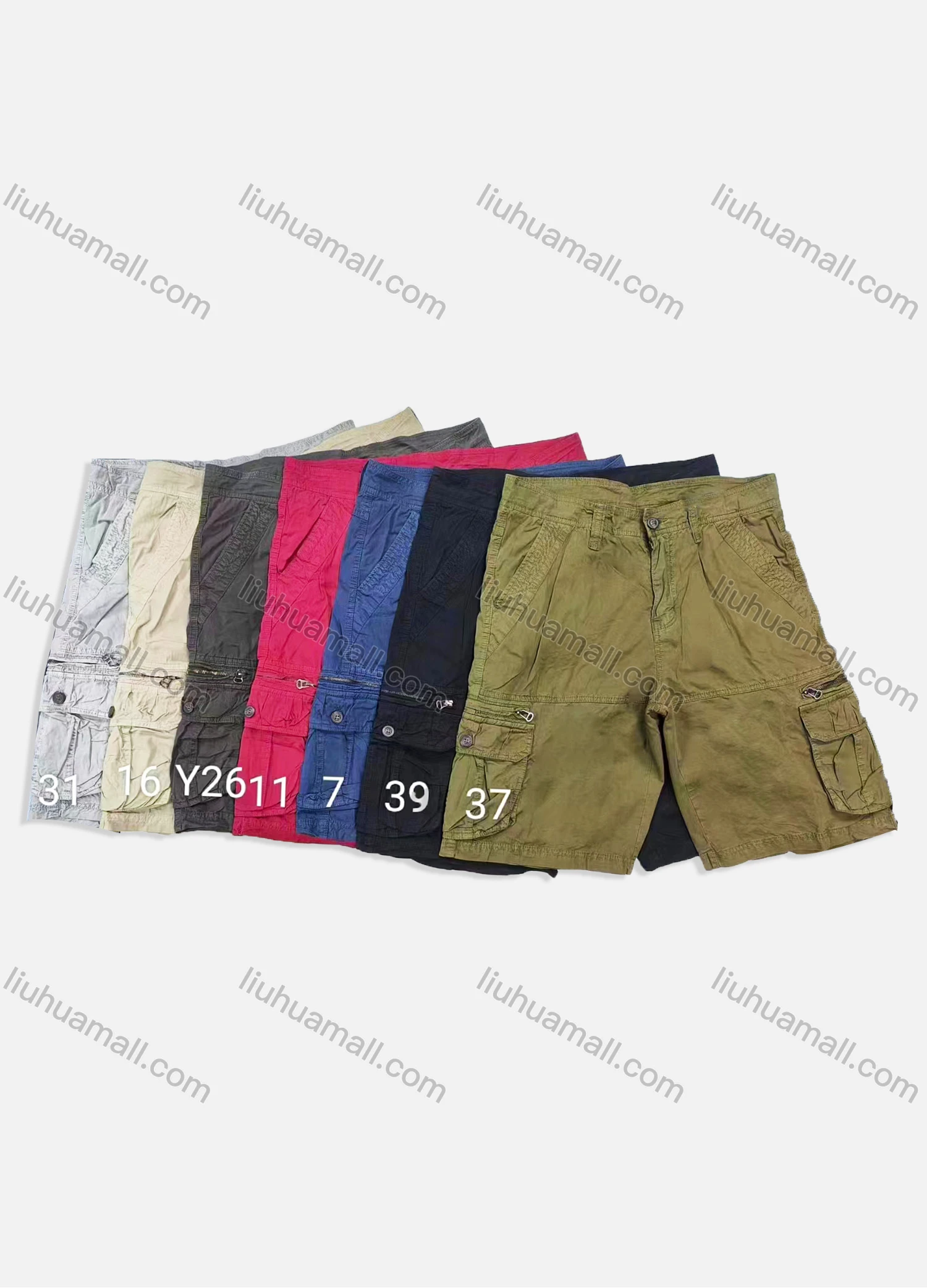Wholesale Men's Casual Plain Zipper Multiple Pockets Shorts 038# - Liuhuamall
