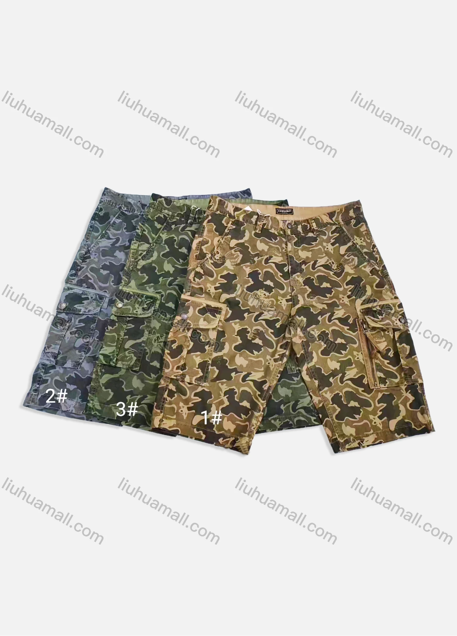 Wholesale Men's Casual Camouflage Zip Decor Flap Pockets Shorts 1862# - Liuhuamall