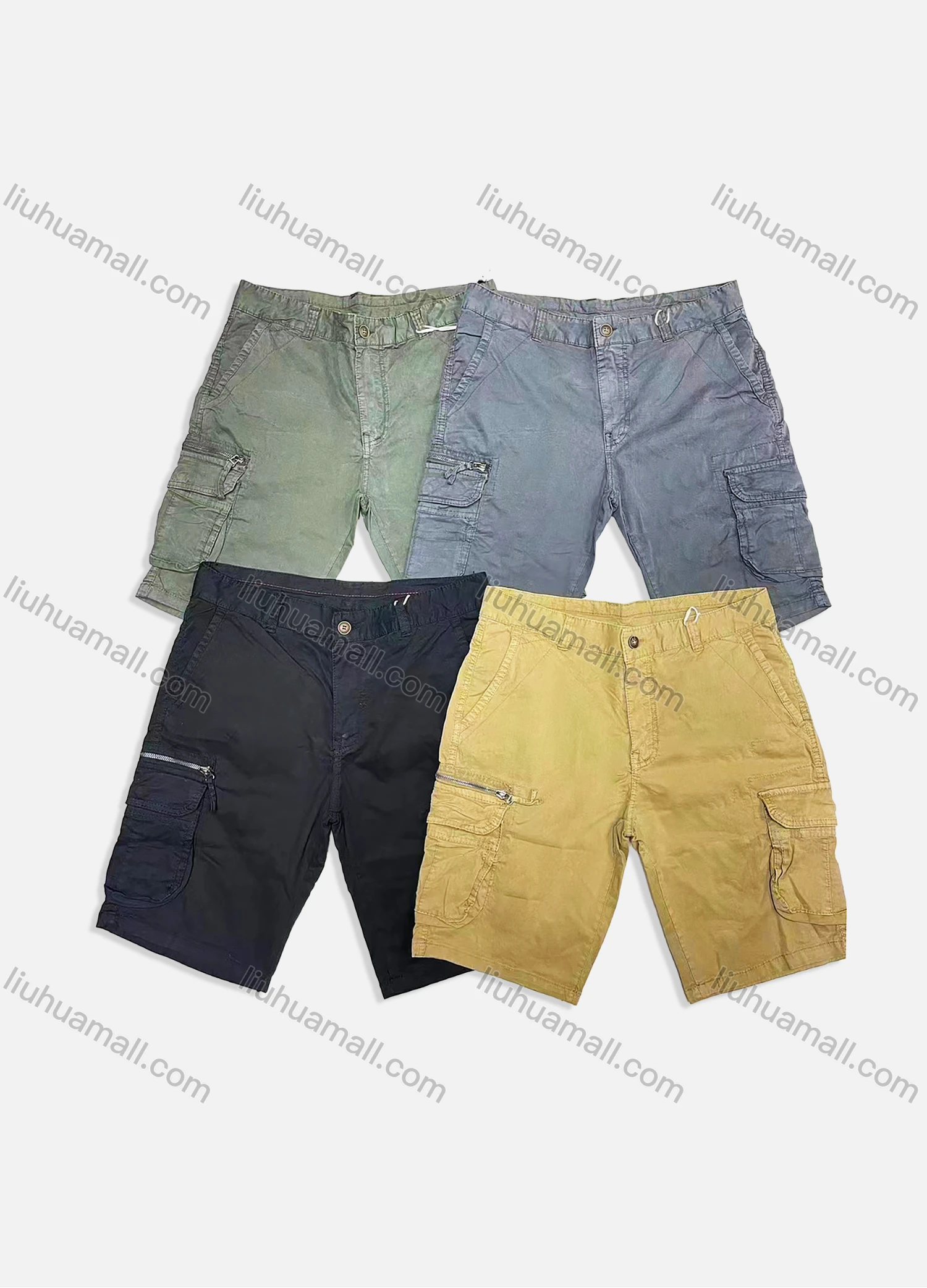 Wholesale Men's Casual Plain Zipper Multiple Pockets Shorts 1871# - Liuhuamall