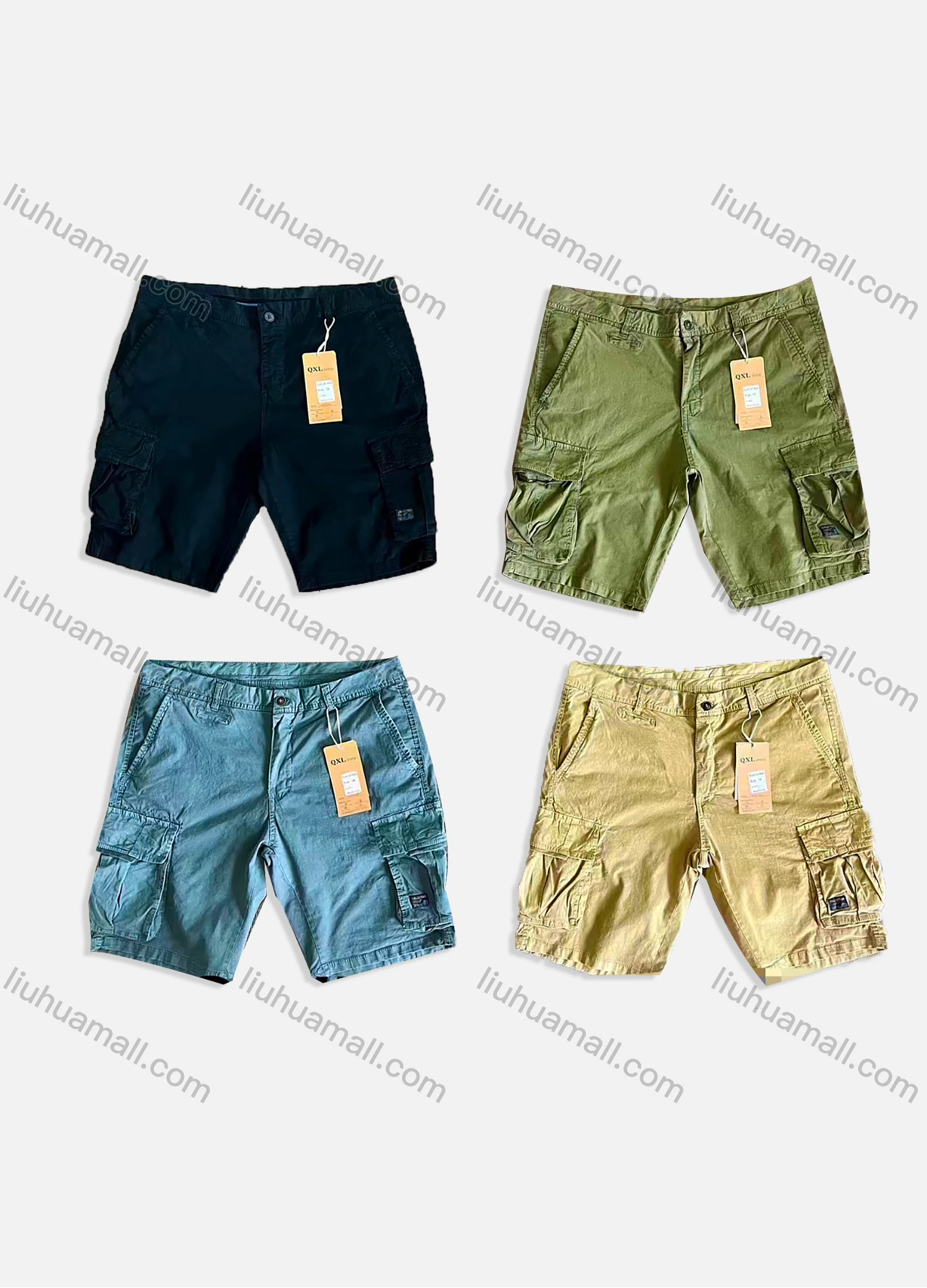 Wholesale Men's Casual Plain Multiple Flap Pockets Shorts 1883# - Liuhuamall