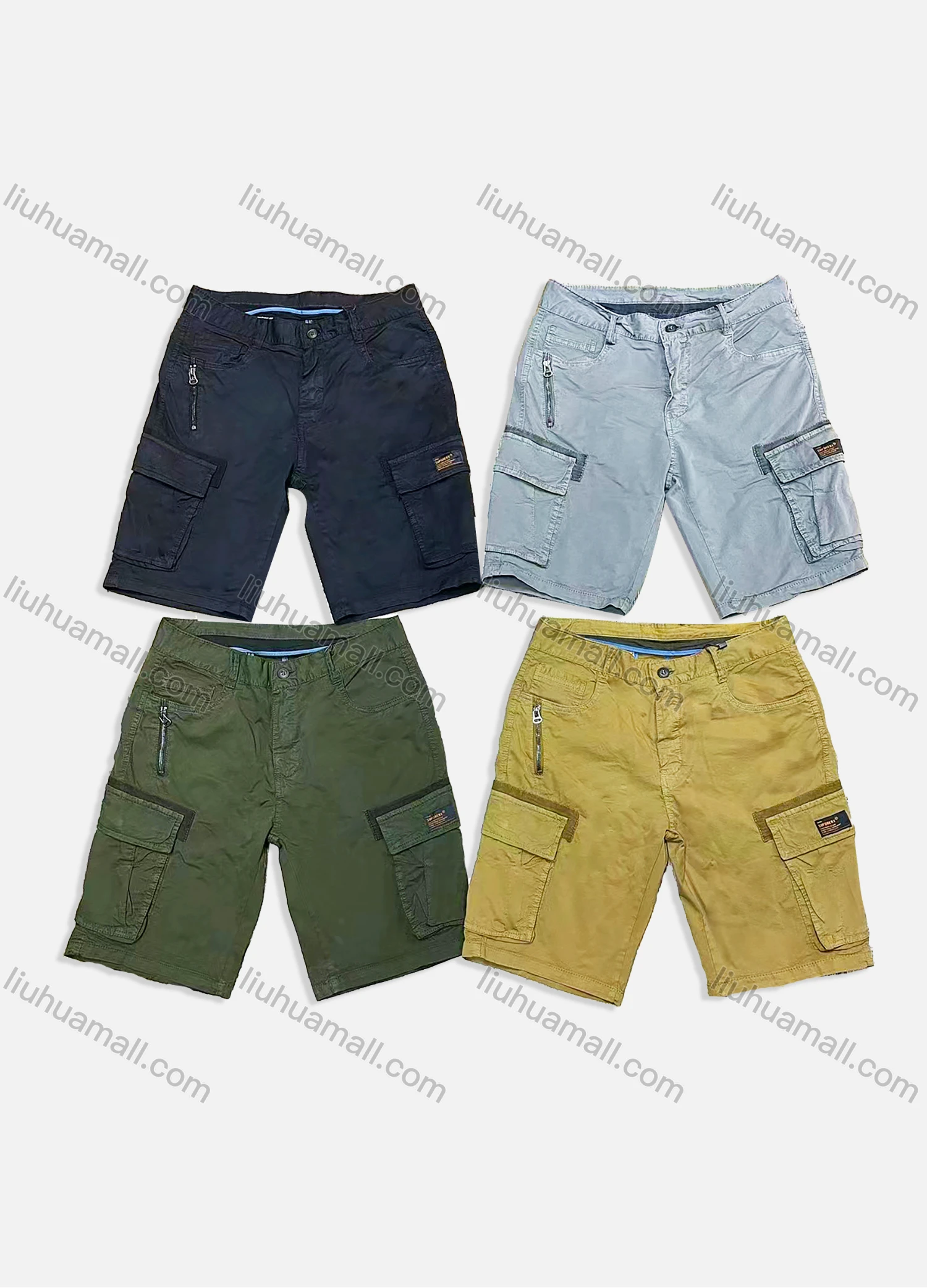 Wholesale Men's Casual Plain Zip Decor Multiple Pockets Shorts 8987# - Liuhuamall
