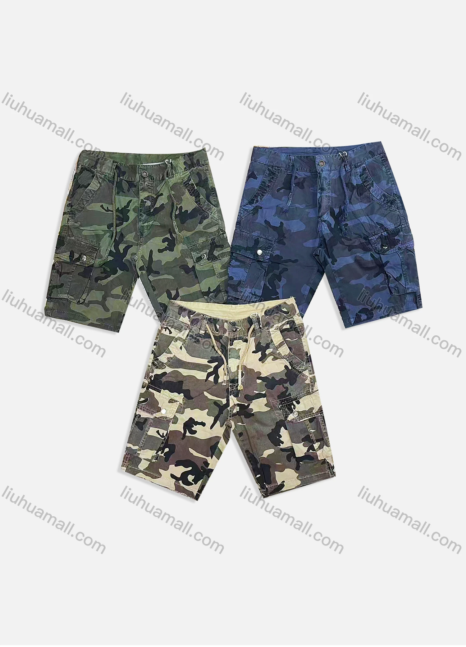 Wholesale Men's Casual Camouflage Drawstring Multiple Pockets Shorts 8991# - Liuhuamall