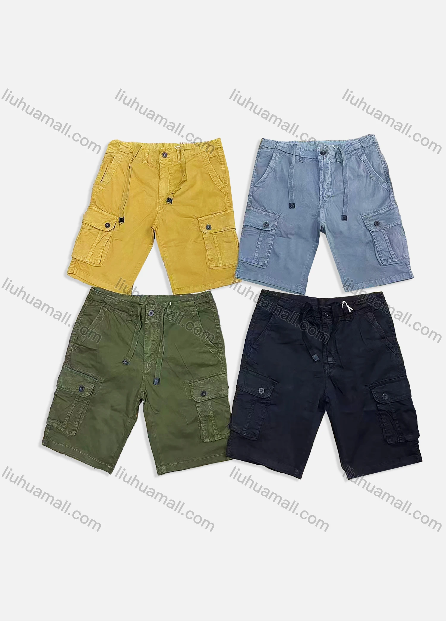 Wholesale Men's Casual Plain Drawstring Flap Pockets Shorts 8992# - Liuhuamall