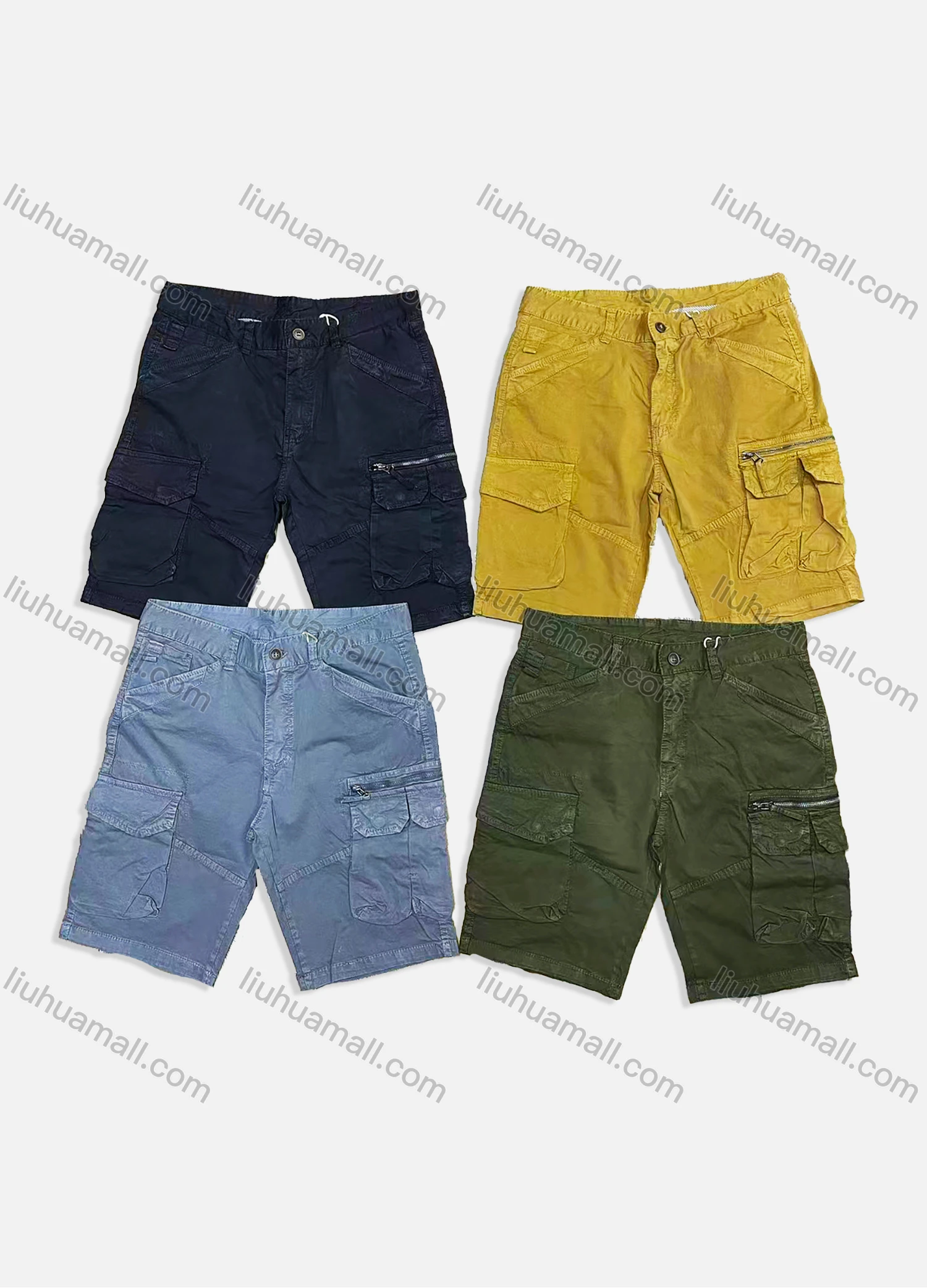 Wholesale Men's Casual Plain Zip Multiple Pockets Shorts 8996# - Liuhuamall