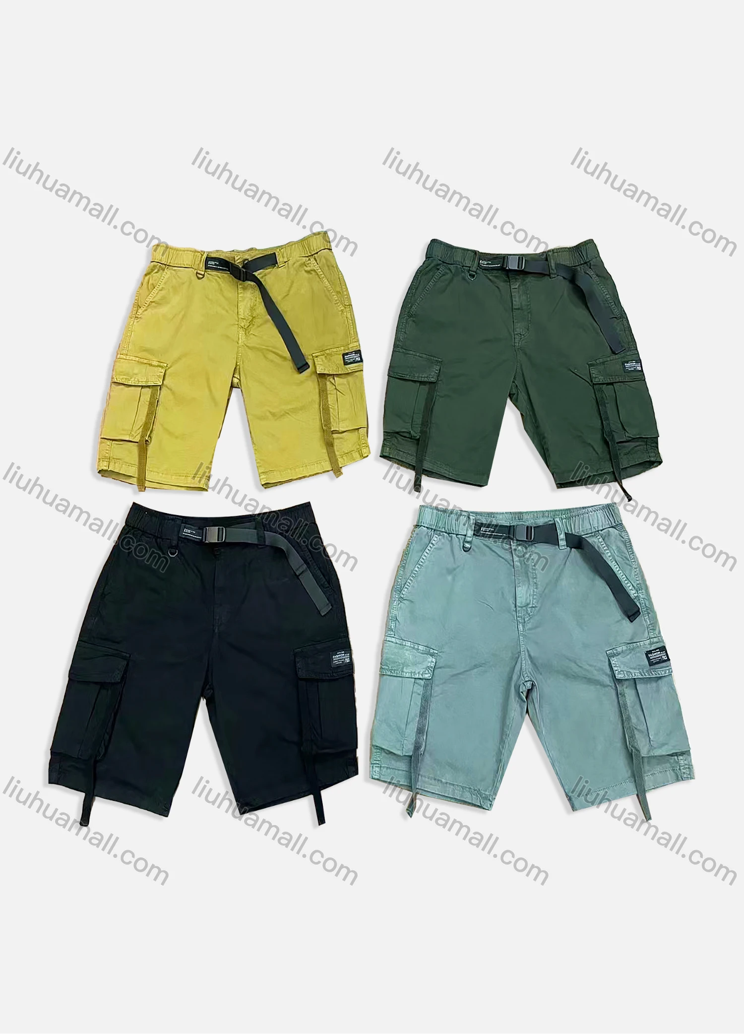 Wholesale Men's Casual Plain Drawstring Elastic Waist Flap Pockets Shorts 9301# - Liuhuamall