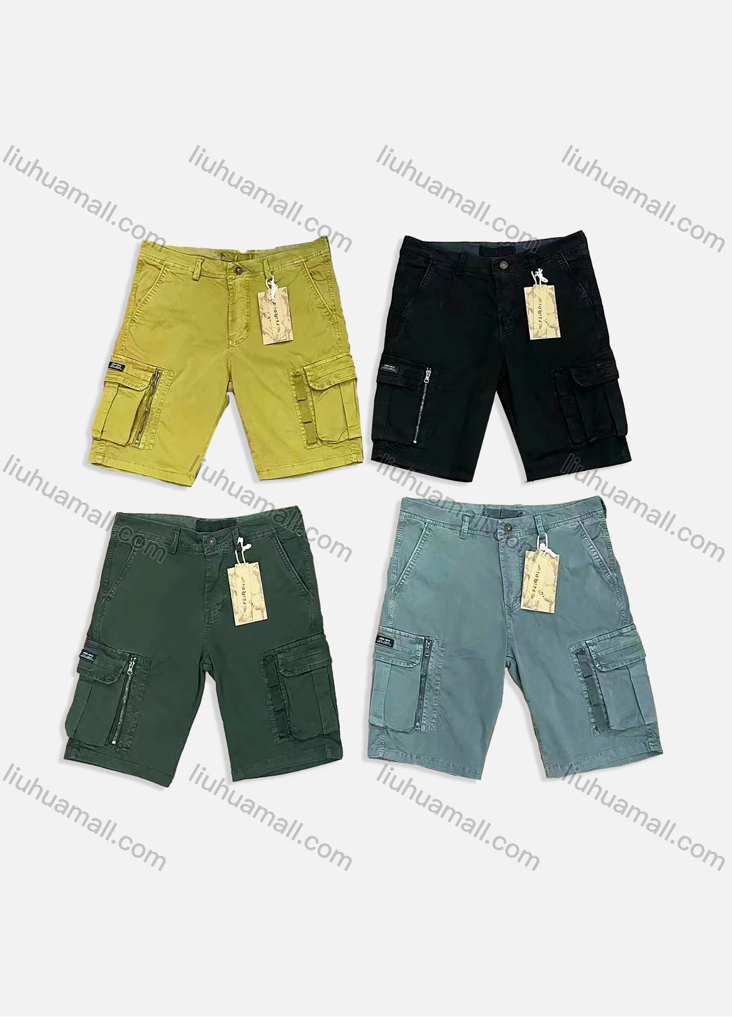 Wholesale Men's Casual Plain Zip Decor Multiple Pockets Shorts 9302# - Liuhuamall