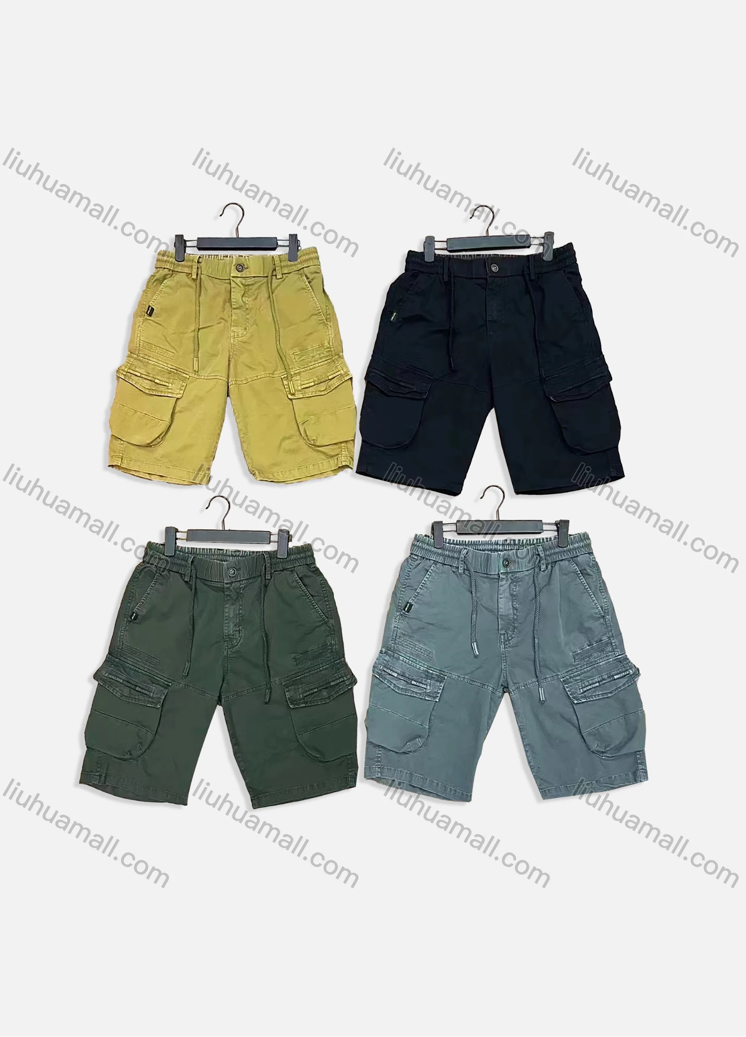 Wholesale Men's Casual Plain Drawstring Flap Pockets Shorts 9303# - Liuhuamall