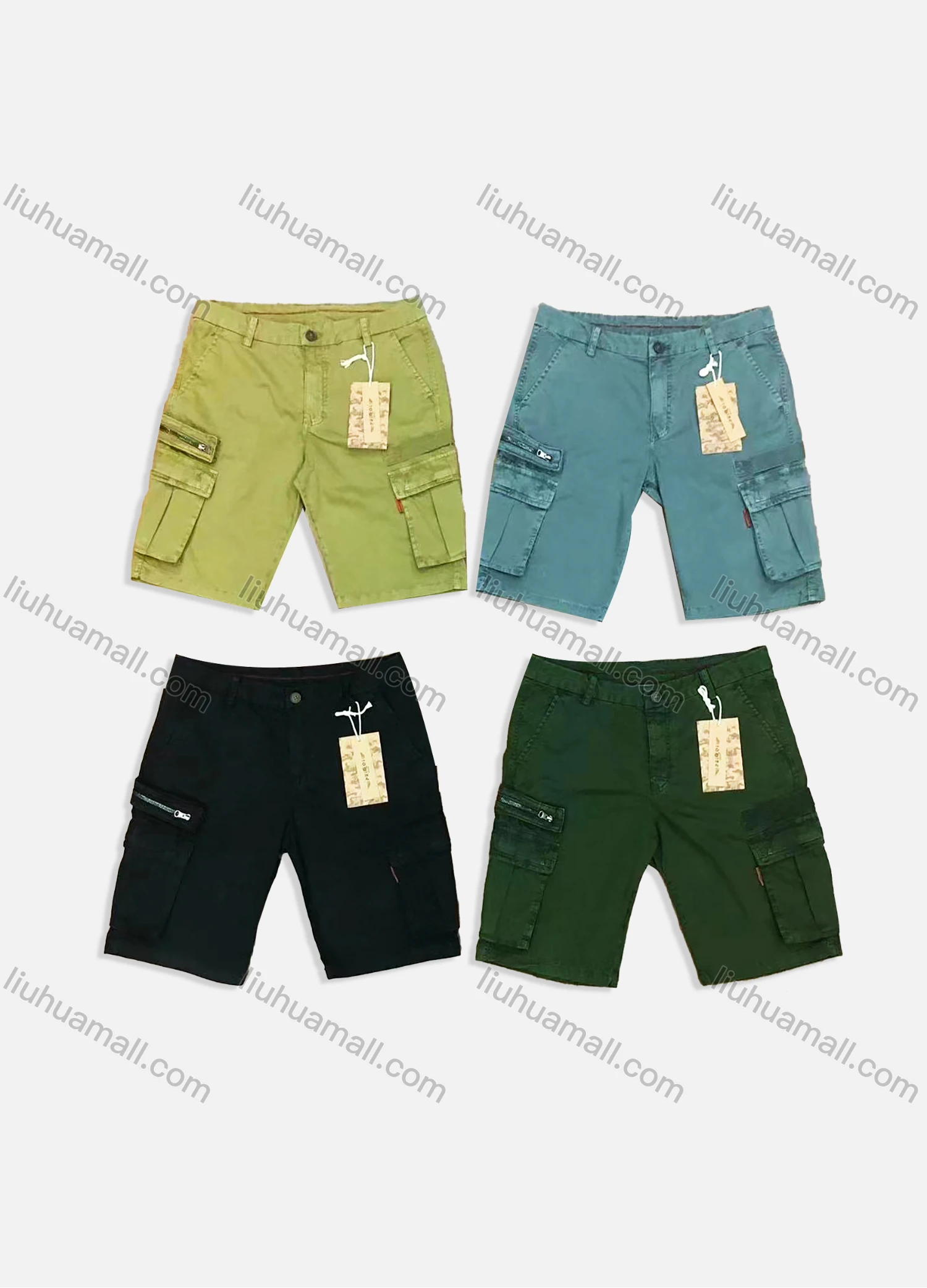 Wholesale Men's Casual Plain Zip Decor Multiple Pockets Shorts 9380# - Liuhuamall
