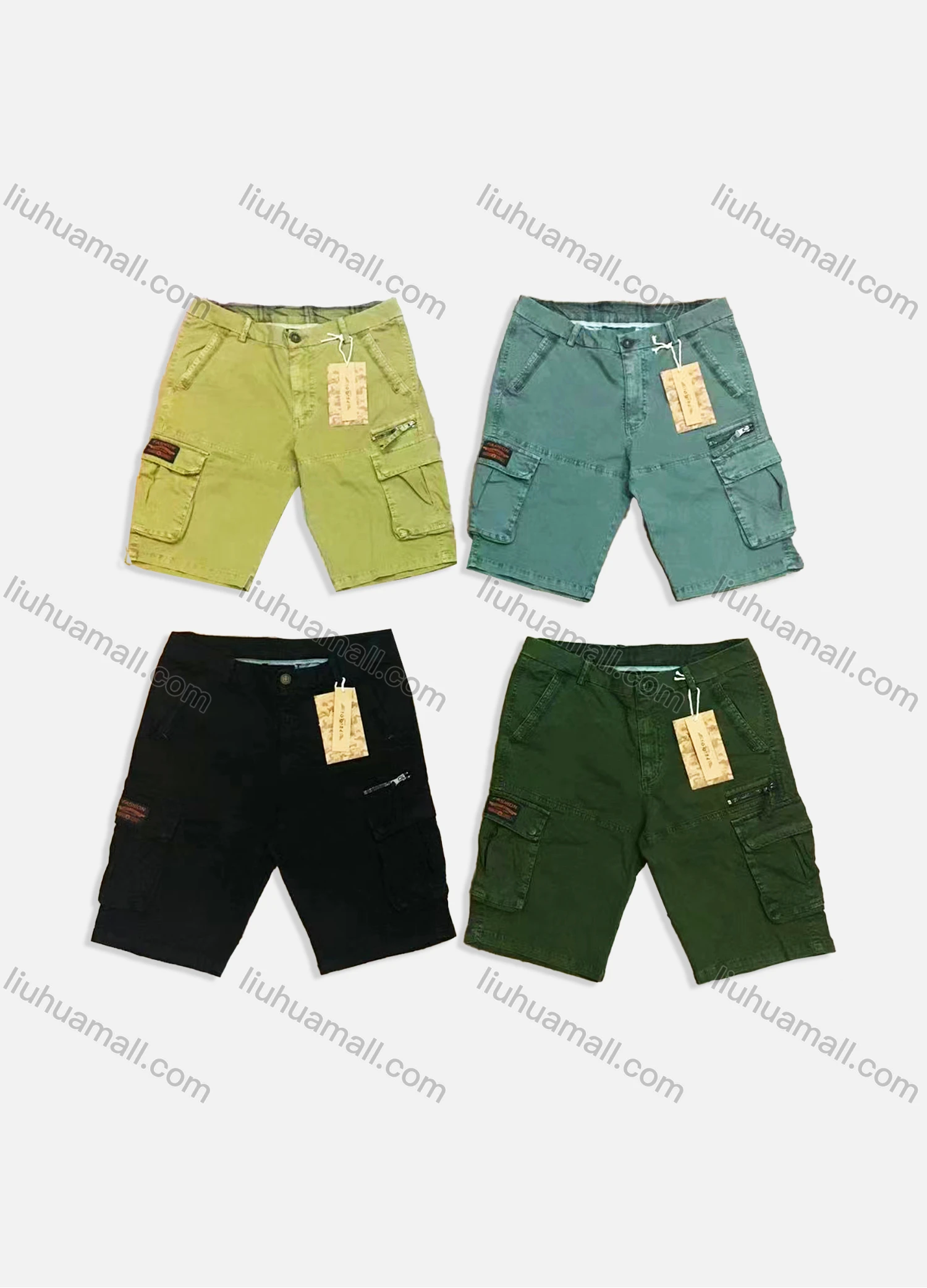 Wholesale Men's Casual Plain Zip Decor Multiple Pockets Shorts 9381# - Liuhuamall