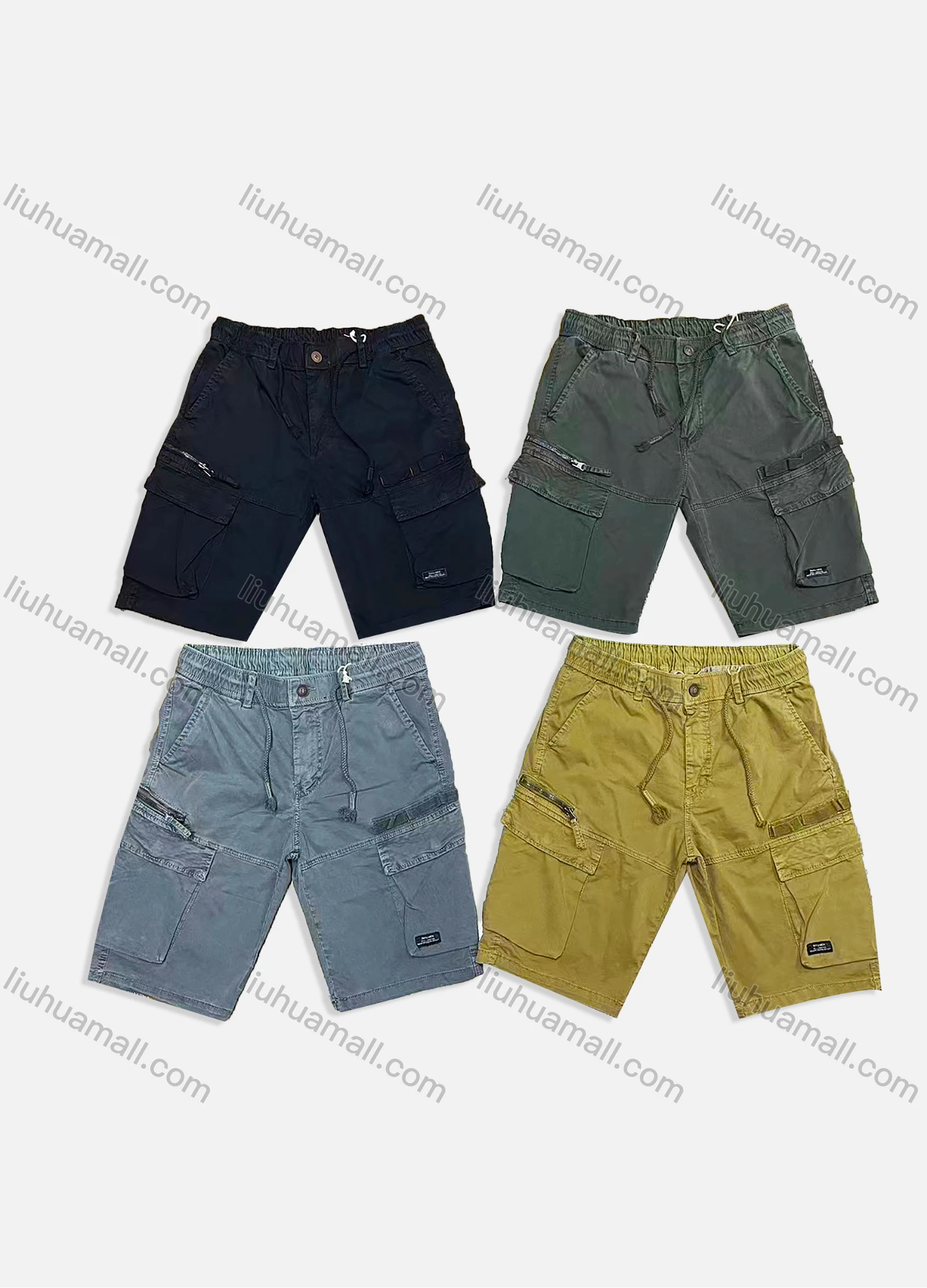 Wholesale Men's Casual Plain Zip Decor Drawstring Multiple Pockets Shorts 9386# - Liuhuamall