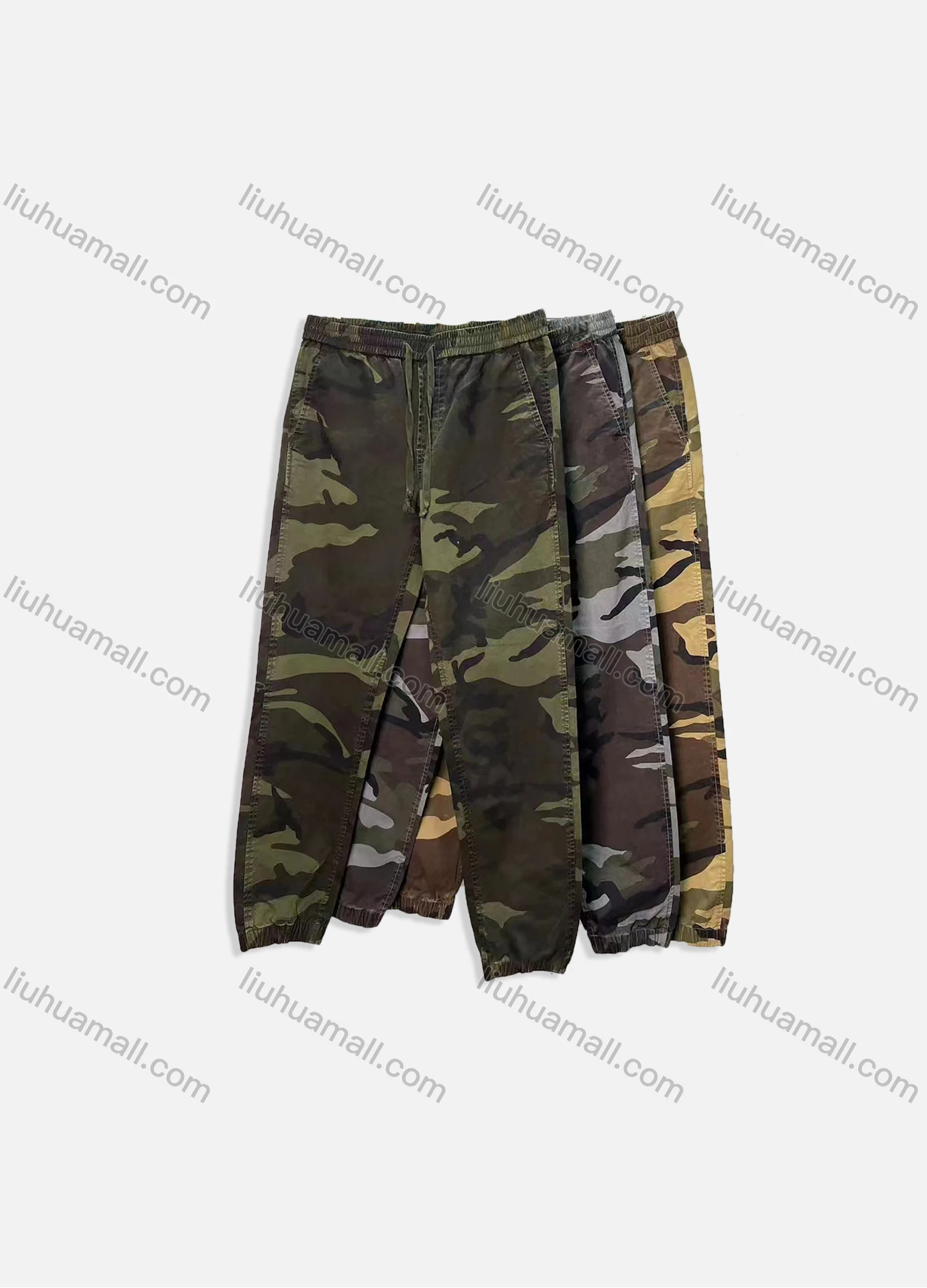 Wholesale Men's Casual Camouflage Side Pockets Drawstring Elastic Waist Cargo Pants 1212# - Liuhuamall