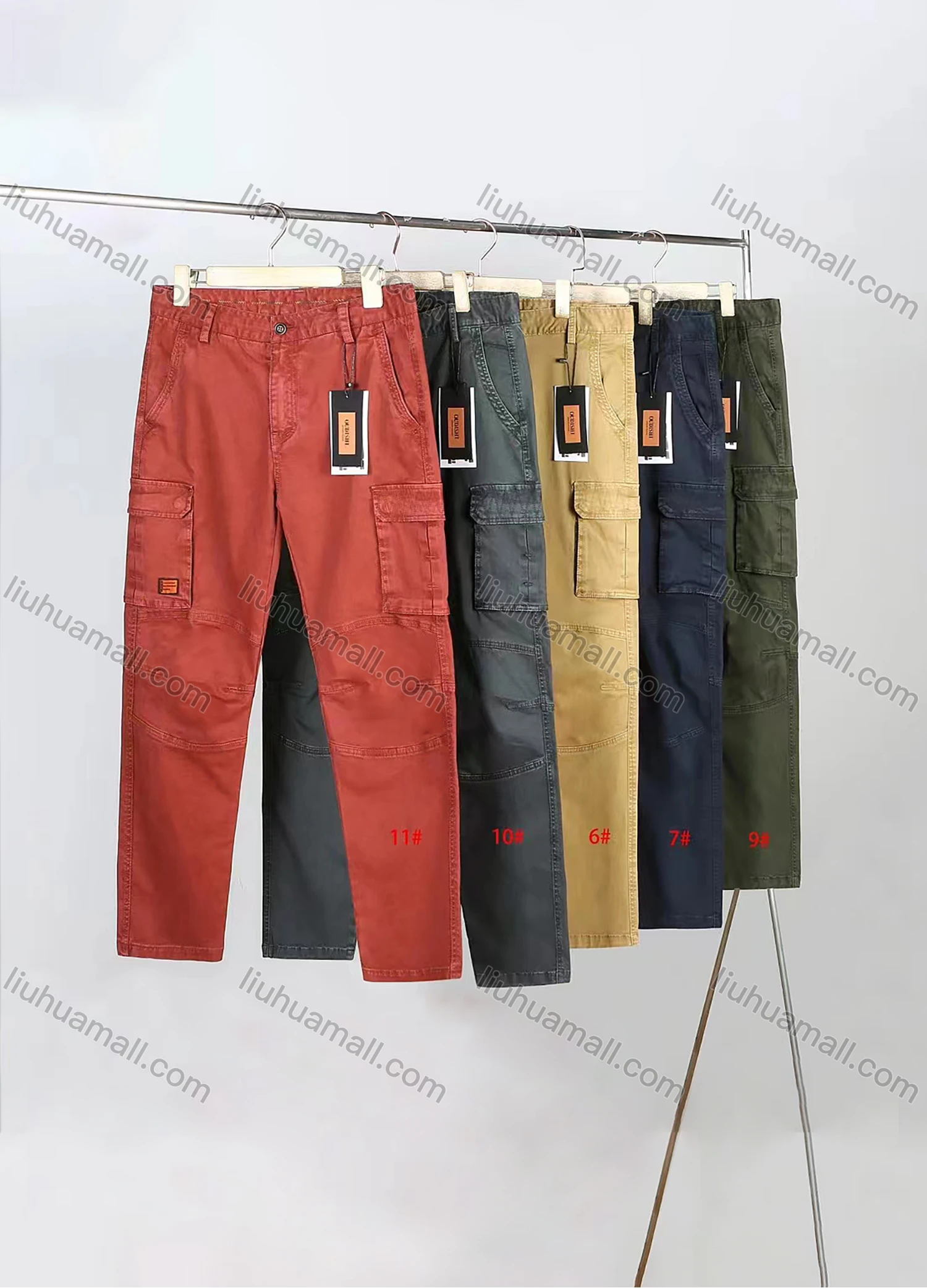 Wholesale Men's Casual Plain Multiple Pockets Cargo Pants 8913# - Liuhuamall